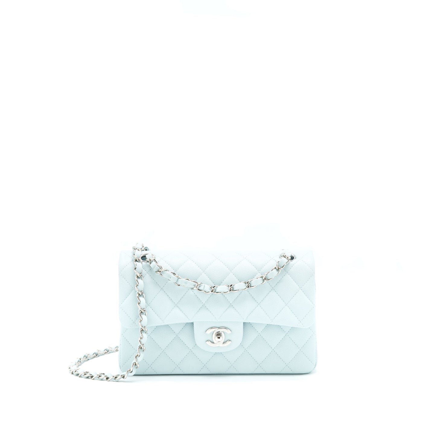 Chanel 21K Small Classic Double Flap Bag Caviar Light Blue