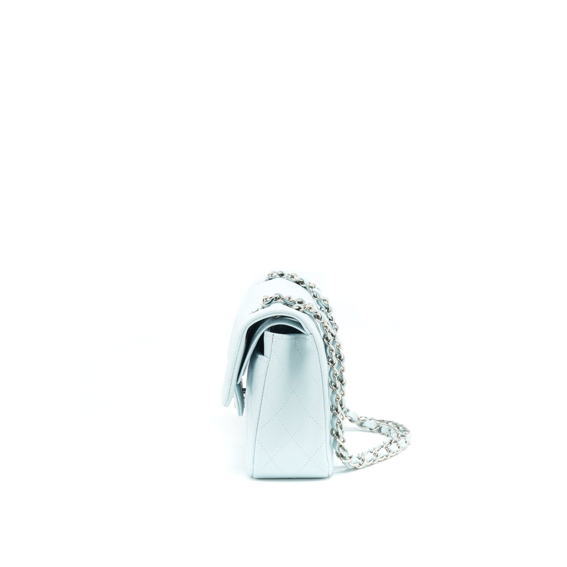Chanel 21K Small Classic Double Flap Bag Caviar Light Blue