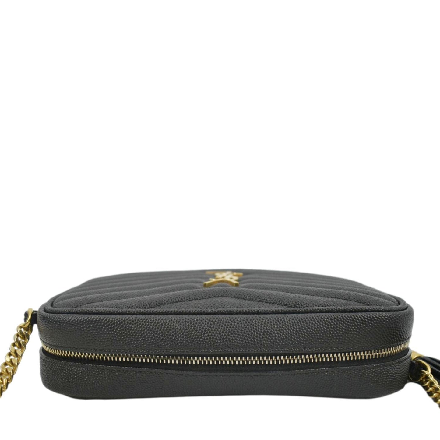 SAINT LAURENT Lou Chevron Leather Camera Crossbody Bag Black