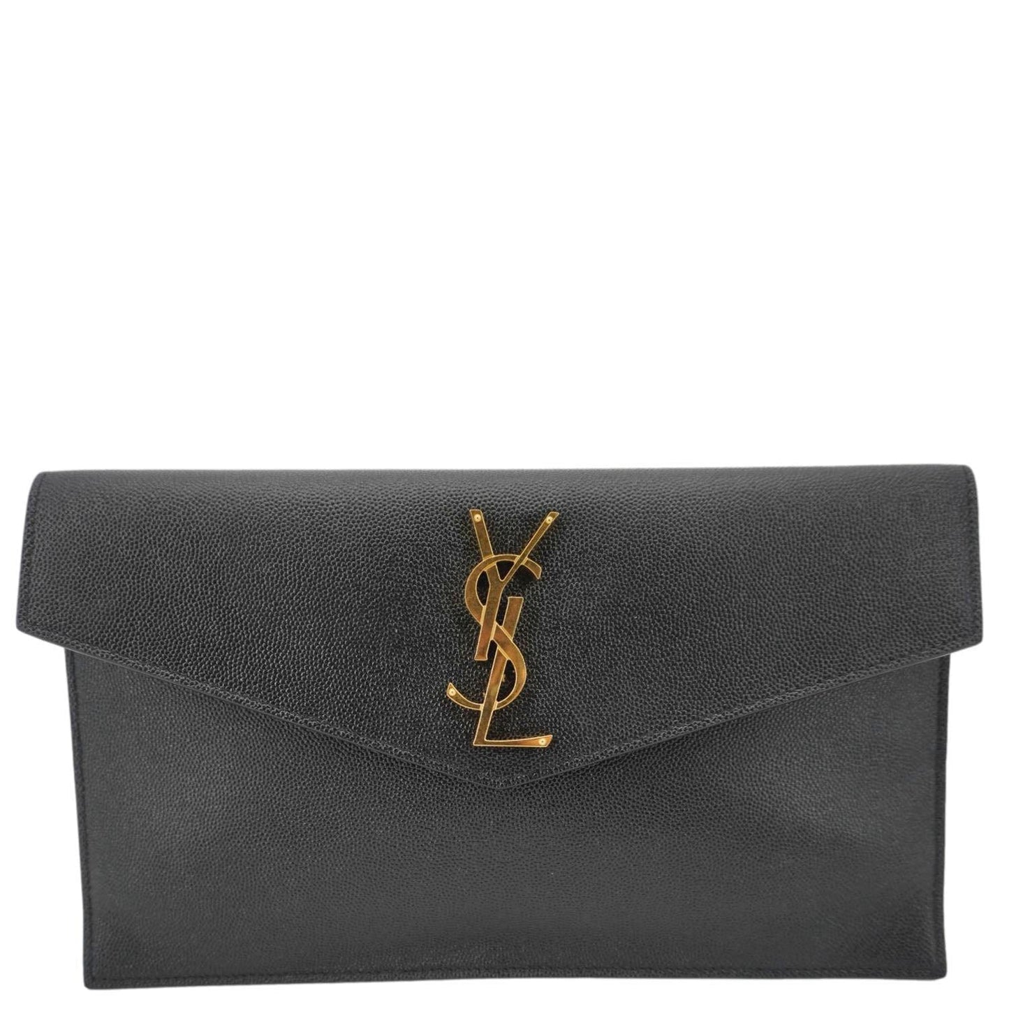SAINT LAURENT Uptown Envelope Grain De Poudre Leather Clutch Black