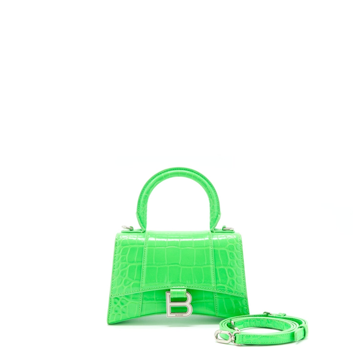 Balenciaga Hourglass XS Croc Embossed Calfskin Green SHW