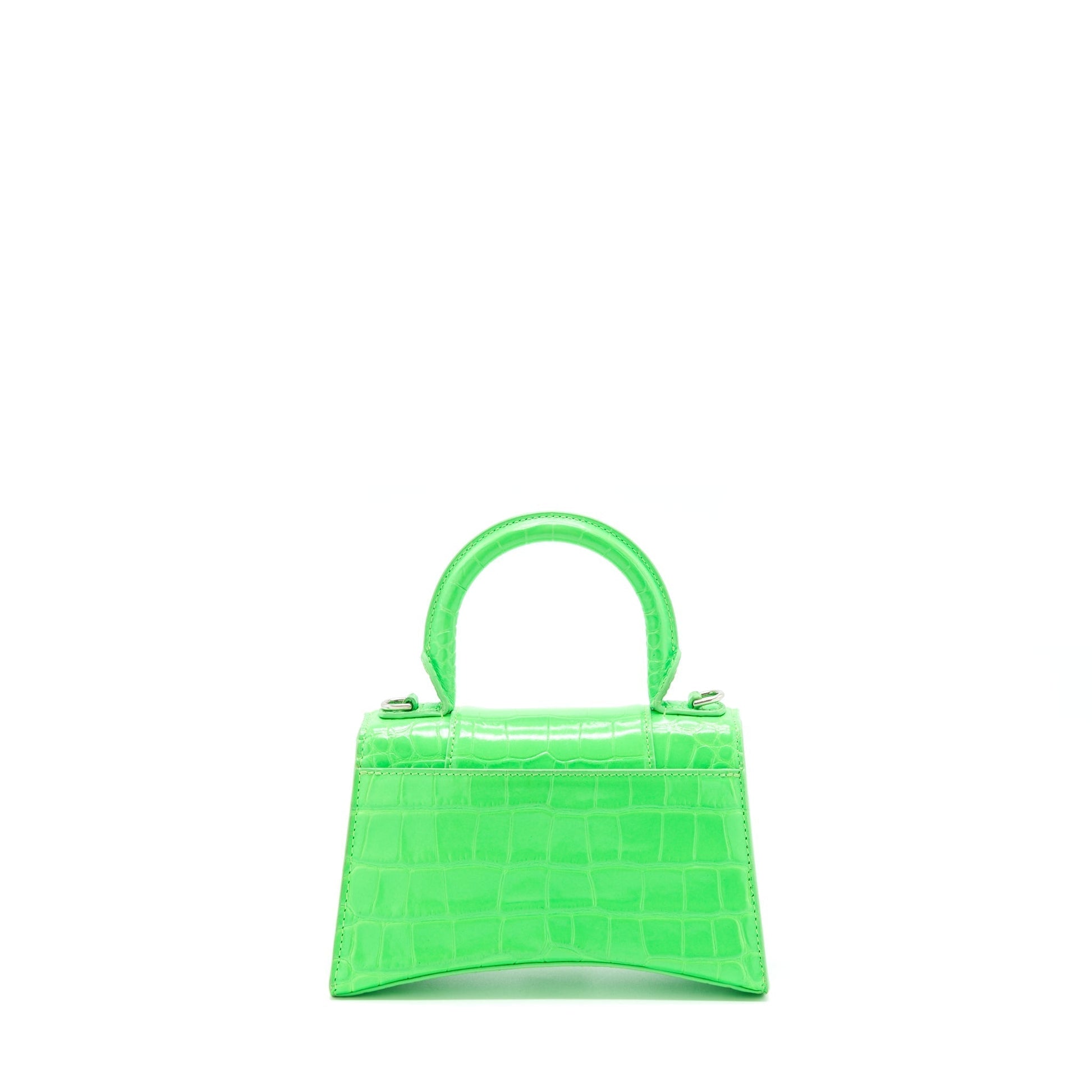Balenciaga Hourglass XS Croc Embossed Calfskin Green SHW