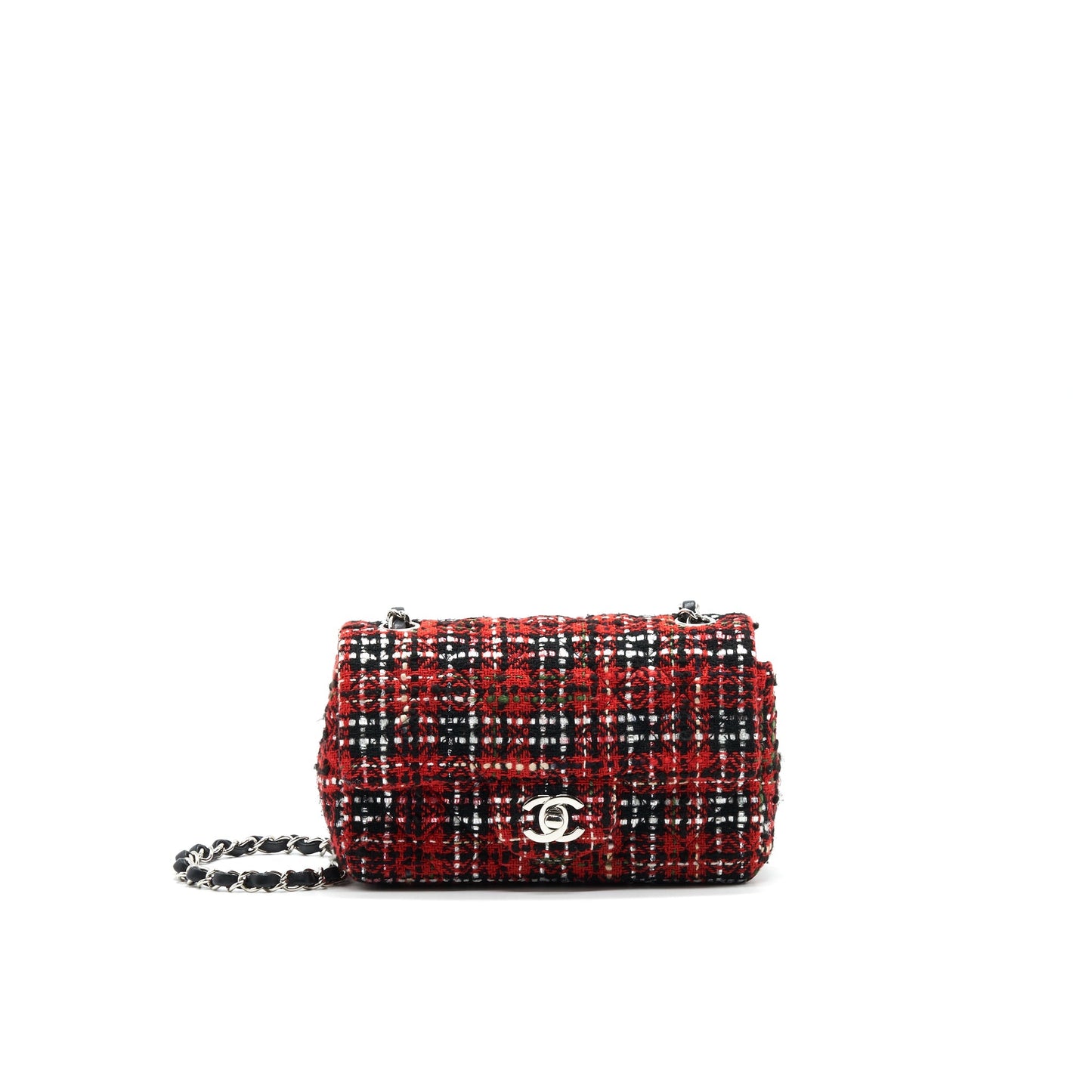 CHANEL SMALL RECTANGULAR RED BLACK TWEED IN