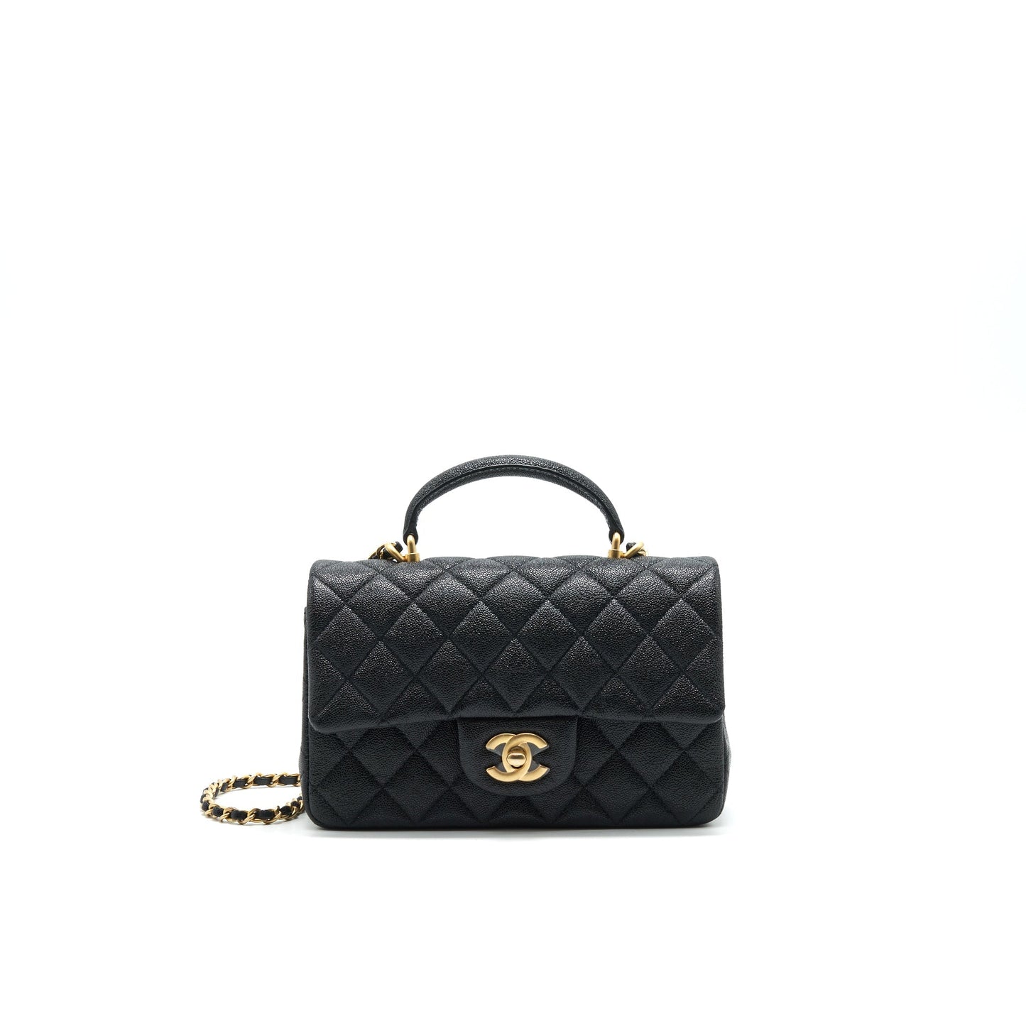 Chanel Rectangular Mini Top Handle Flap Bag granied calfskin black