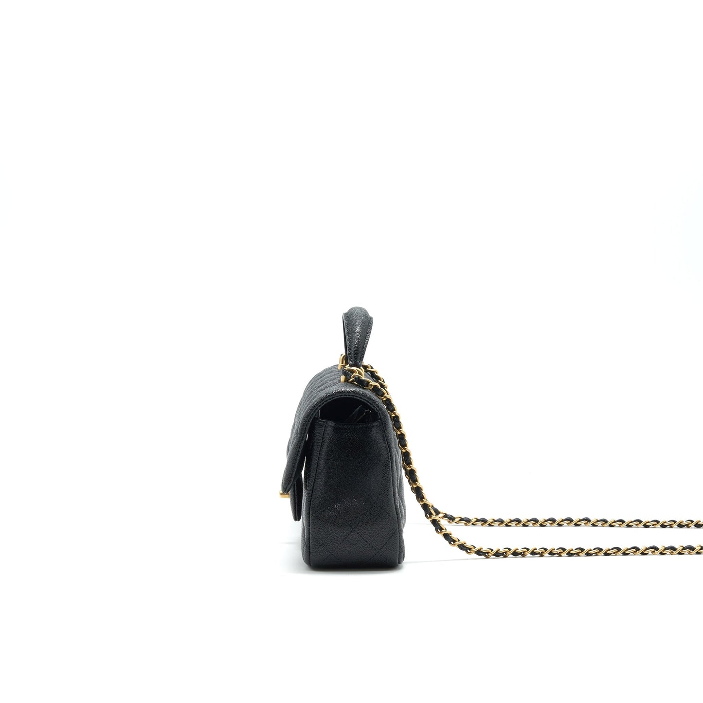 Chanel Rectangular Mini Top Handle Flap Bag granied calfskin black
