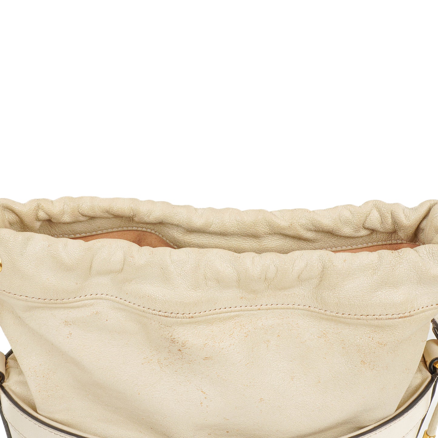 Gucci Horsebit 1955 Azalea Sakai Calfskin Mystic White Drawstring Bucket Bag