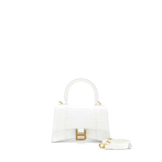 Balenciaga Hourglass Crocodile-Embossed Calfskin White
