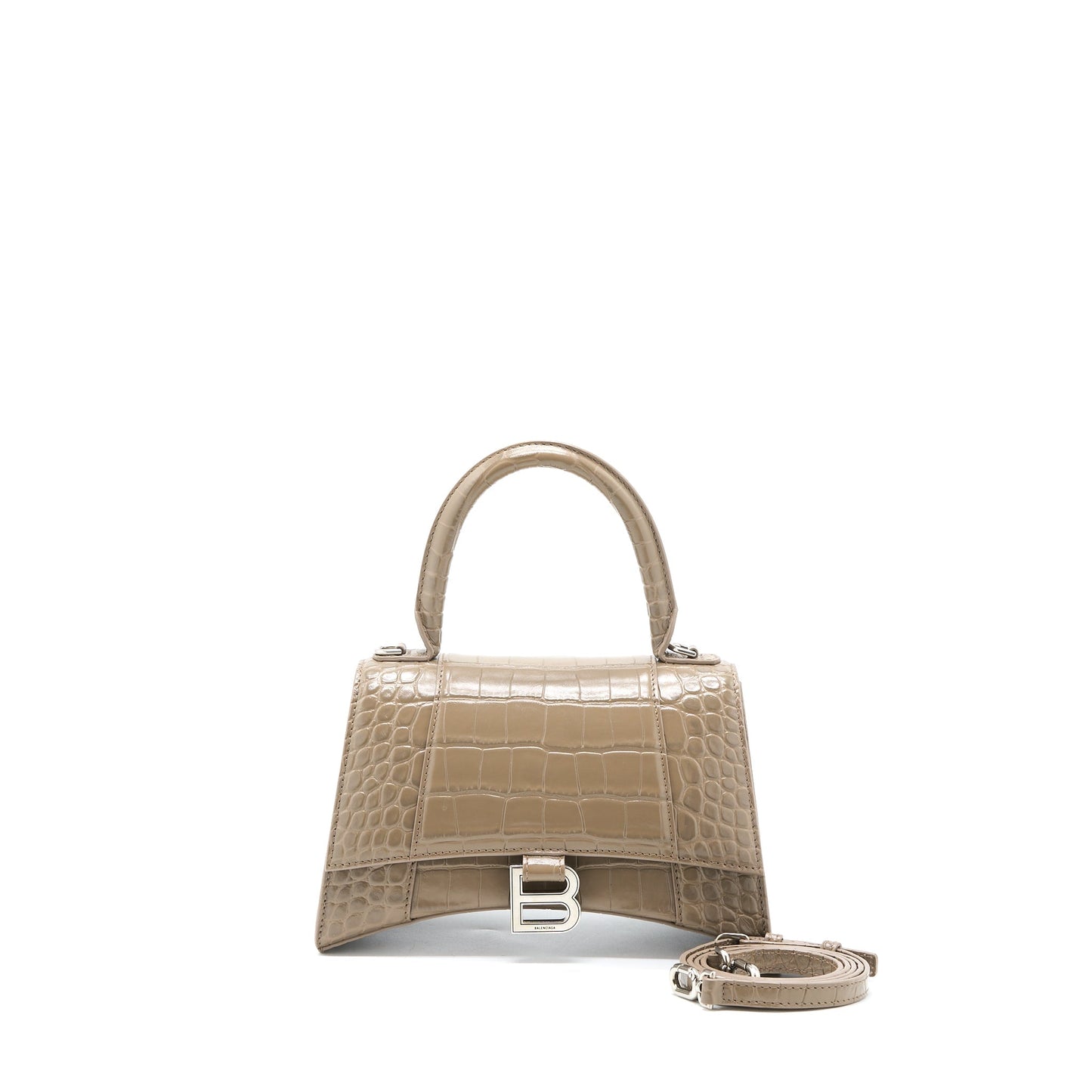 Balenciaga Small Hourglass Purse Cro Embossed Calfskin Dark Beige