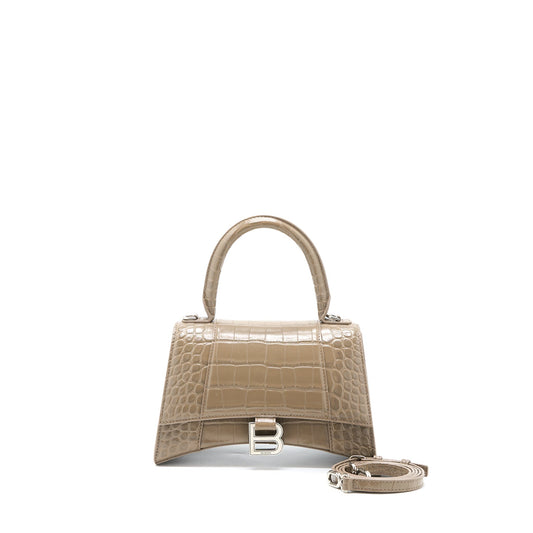 Balenciaga Small Hourglass Bag Cro Embossed Calfskin Dark Beige SHW