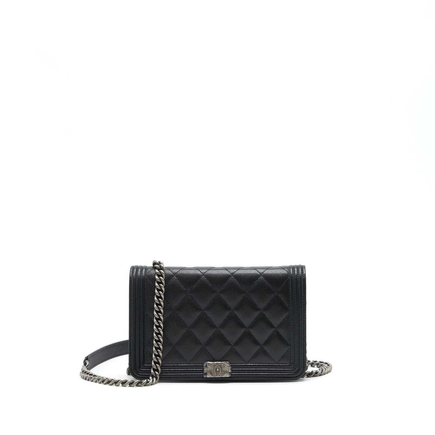 Chanel Boy Wallet On Chain Caviar Black Ruthenium Sliver Hardware Microchip