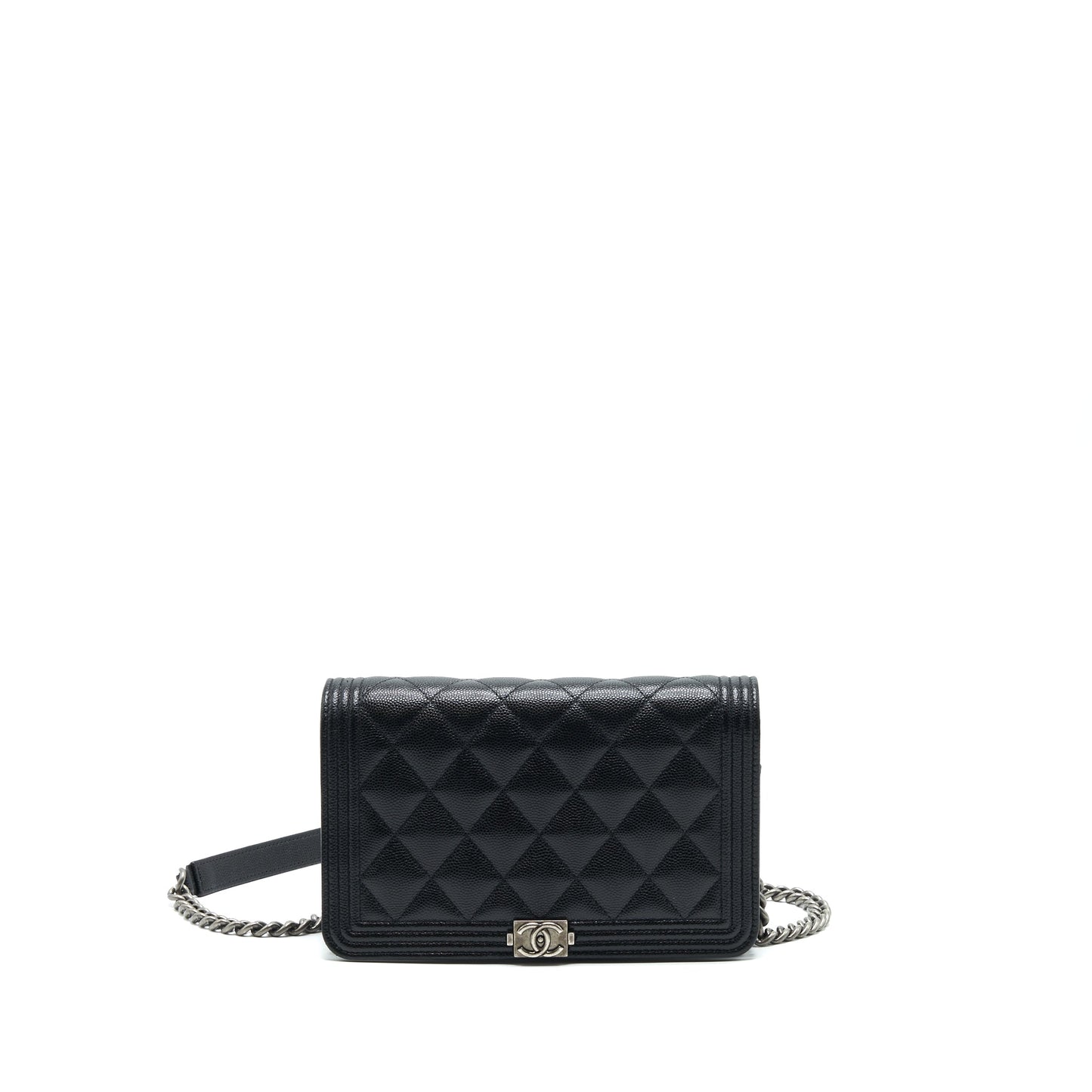 Chanel Boy Wallet On Chain Caviar Black Ruthenium Hardware Microchip