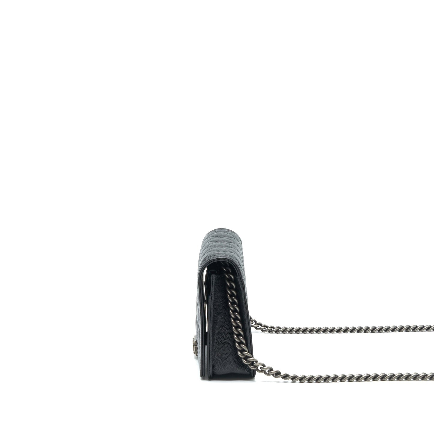 Chanel Boy Wallet On Chain Caviar Black Ruthenium Hardware Microchip