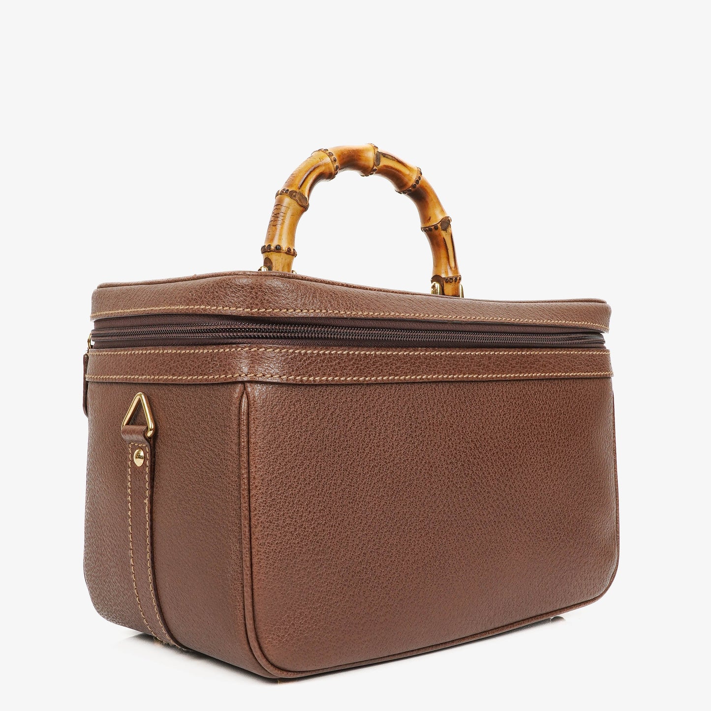 Gucci Vintage Bamboo Brown Leather Vanity Case Bag