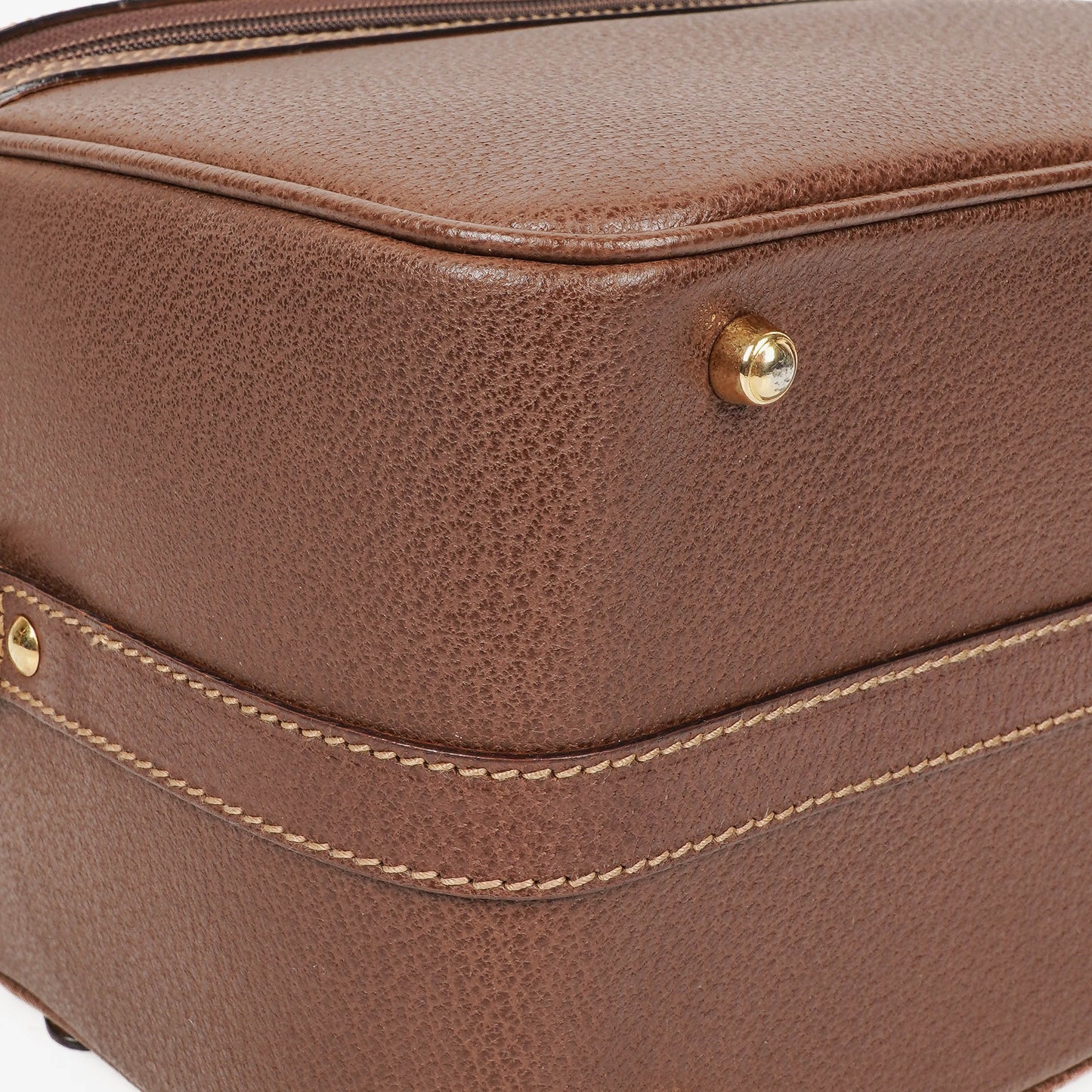 Gucci Vintage Bamboo Brown Leather Vanity Case Bag