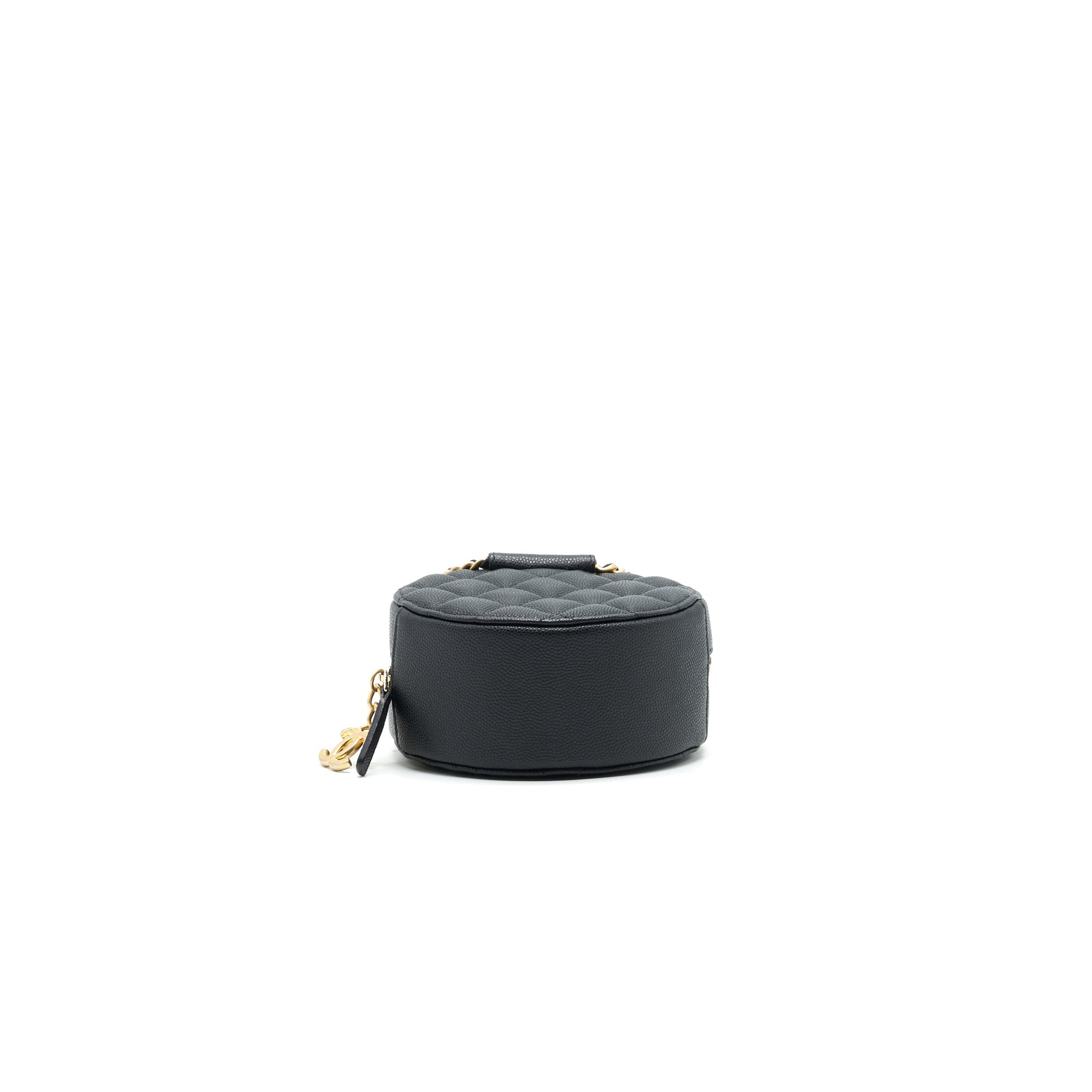 Chanel Top Handle Caviar Round Clutch with Chain Black