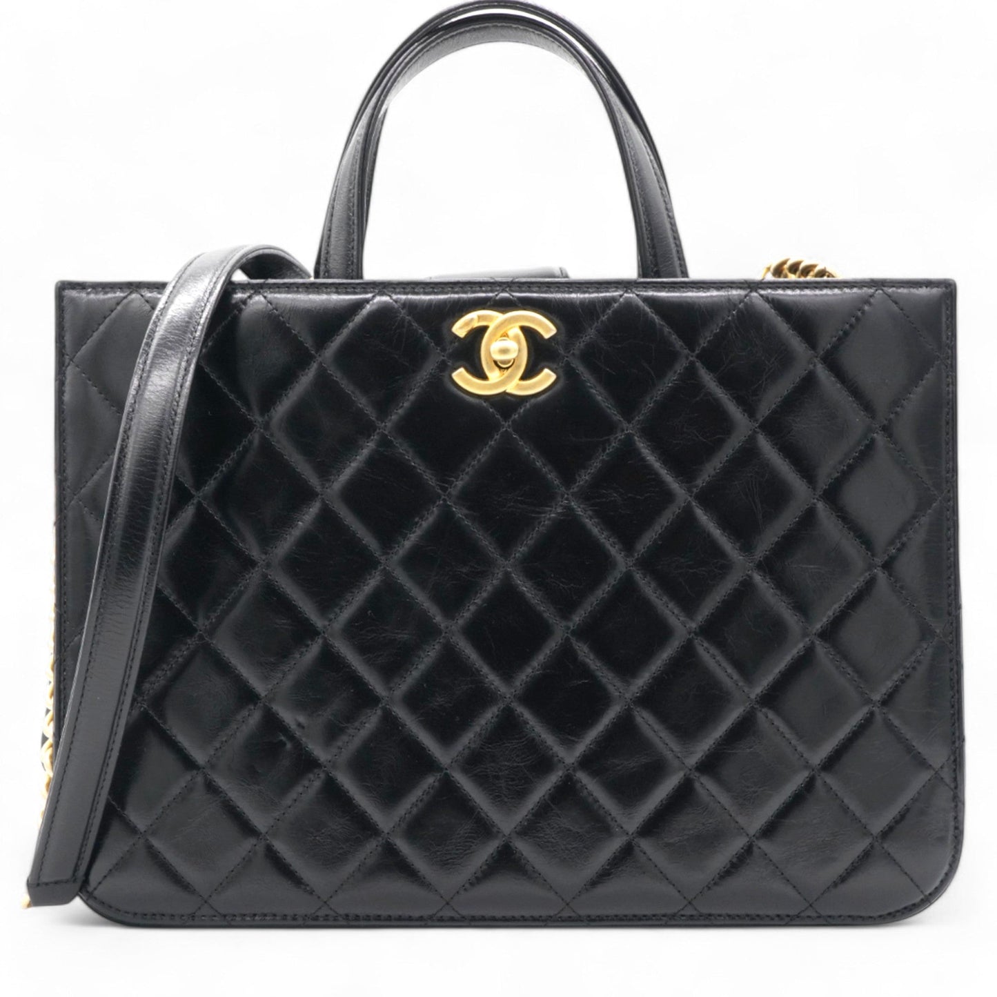 Chanel Black Leather Straight-Lined Shopper Tote