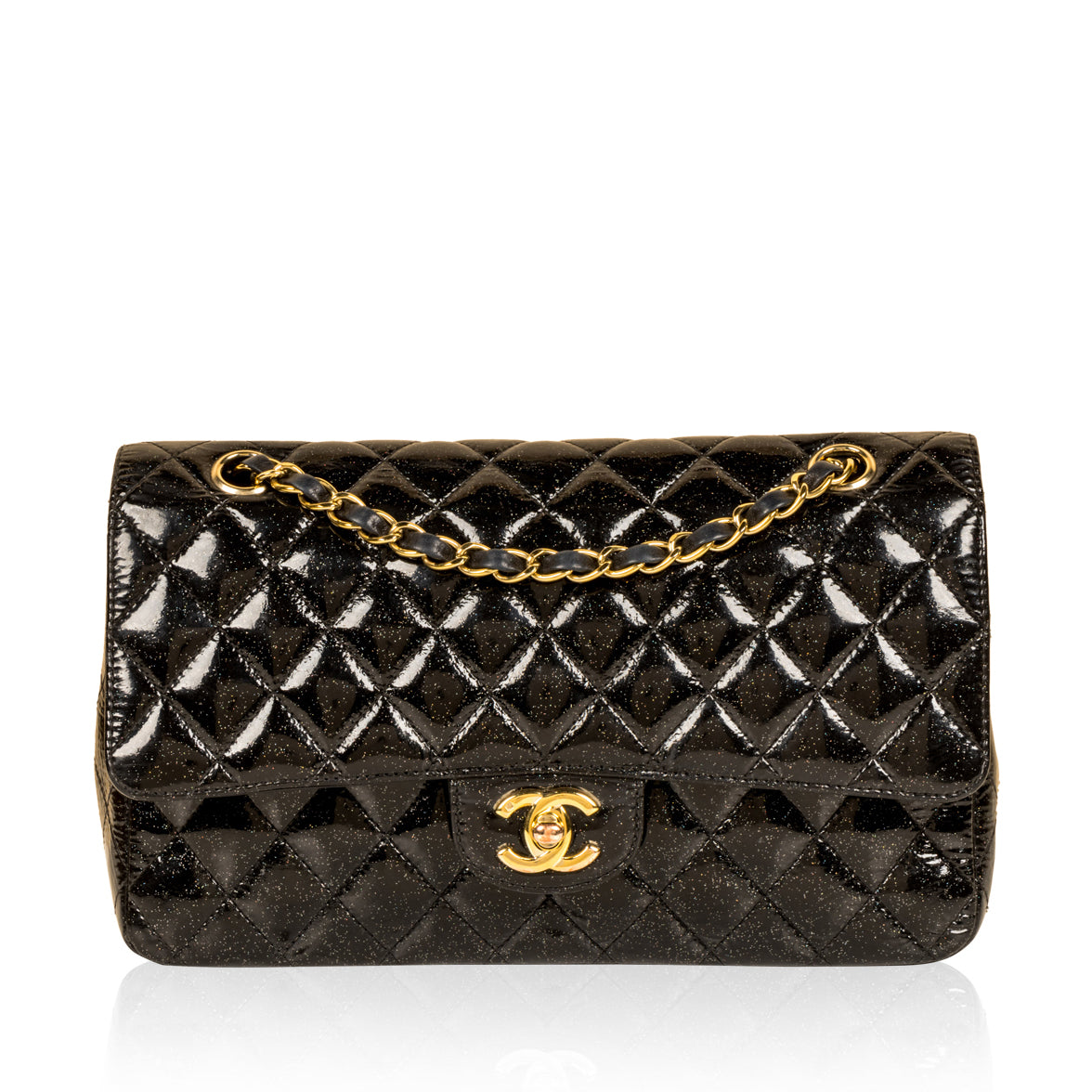 Chanel Classic Flap Bag - Medium - Patent Black Glitter