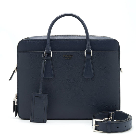 Prada Saffiano Briefcase Navy SHW