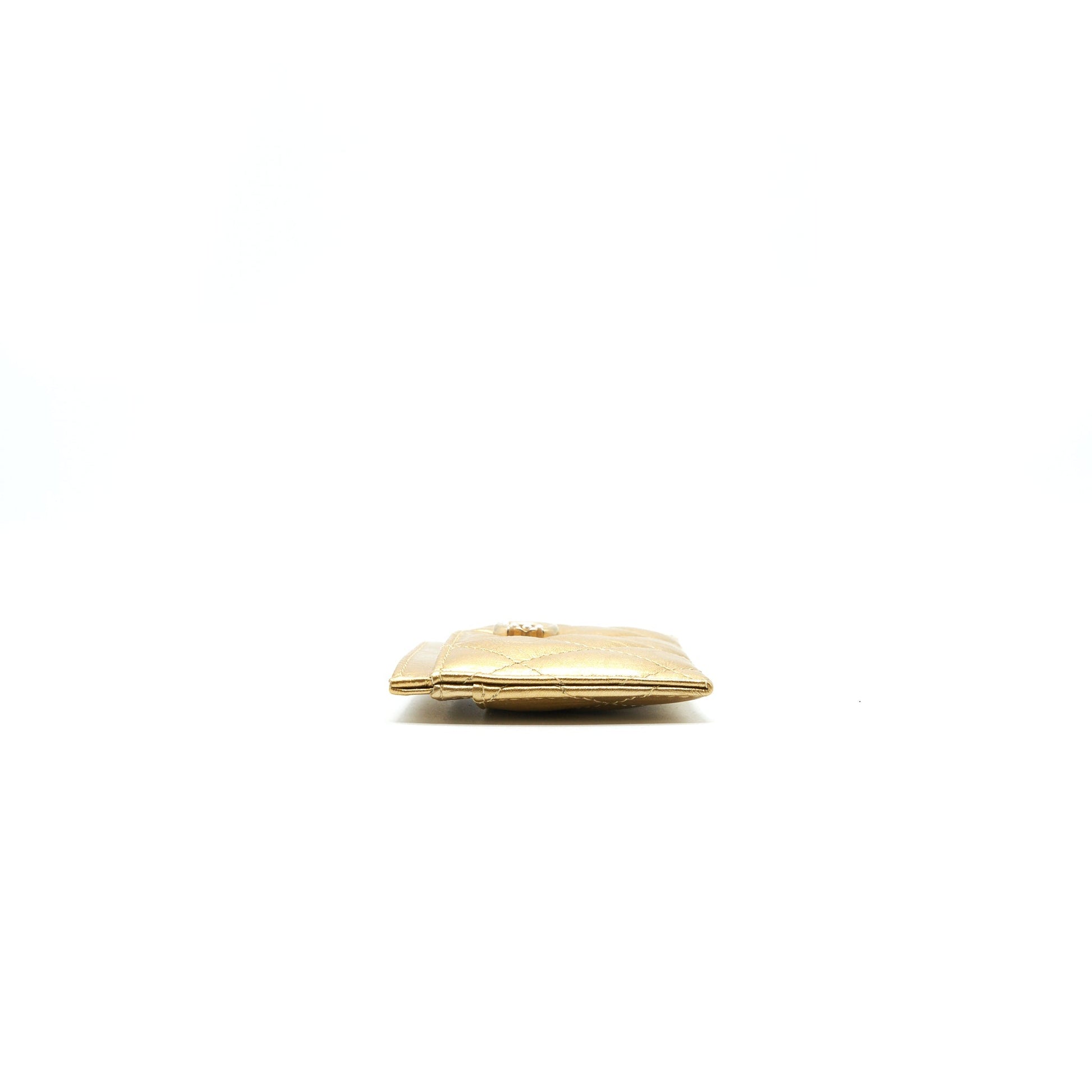 Chanel Quilted Card Holder Lambskin Gold Colour with Gold and Pearl CC Logo