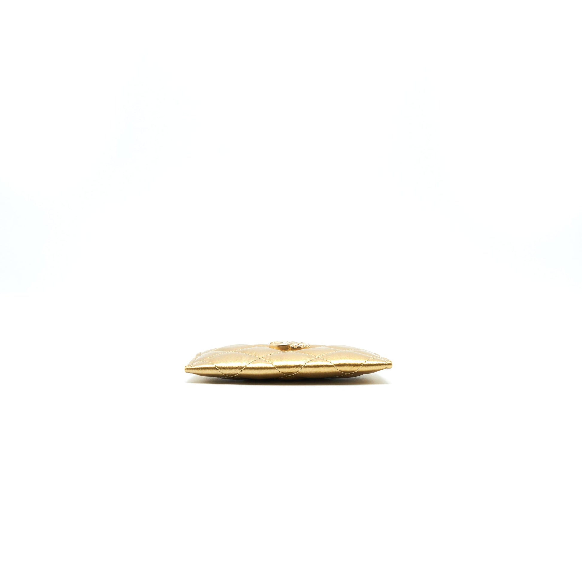 Chanel Quilted Card Holder Lambskin Gold Colour with Gold and Pearl CC Logo