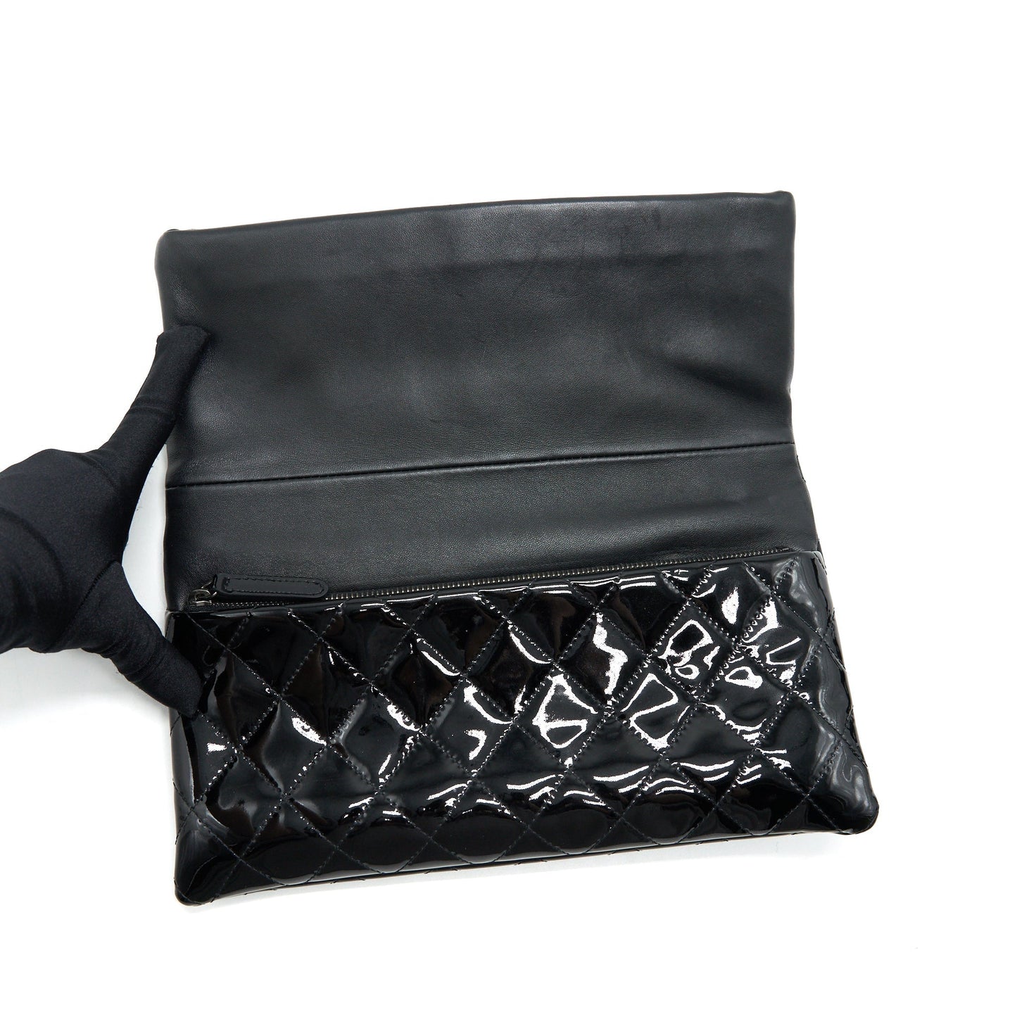 Chanel Fold Over Clutch Patent Leather Black