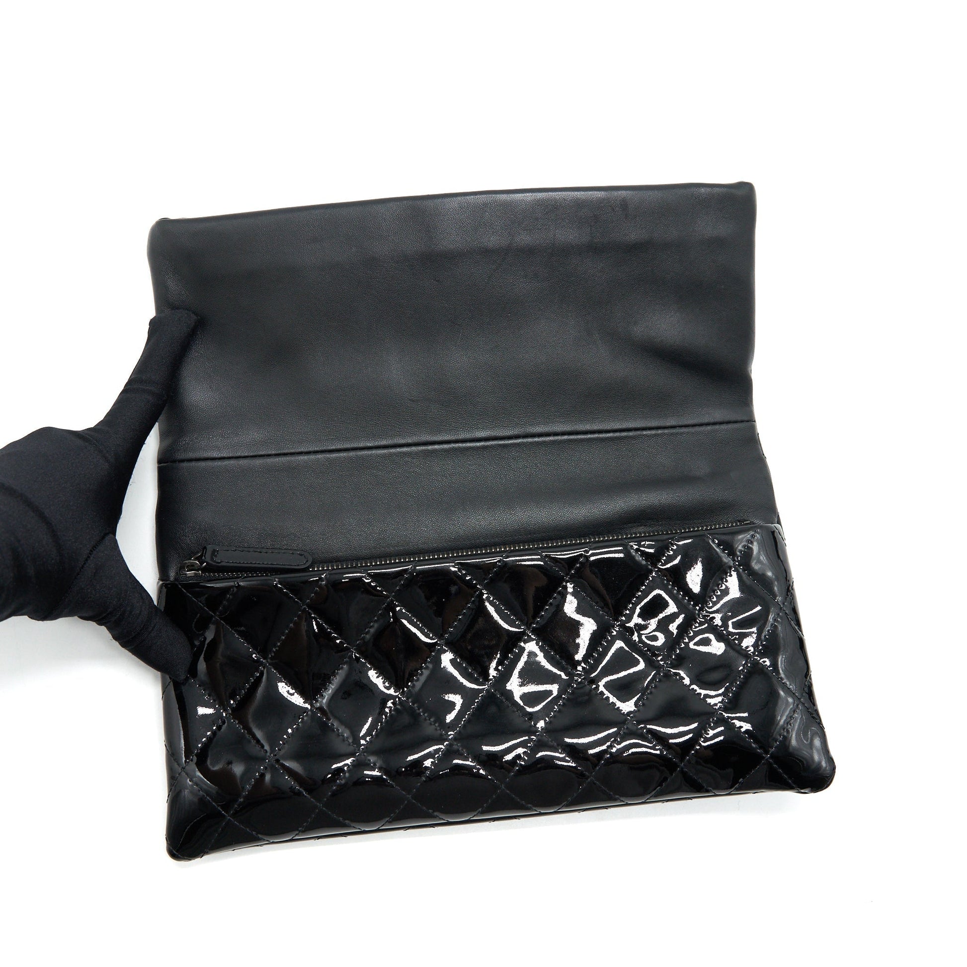 Chanel Fold Over Clutch Patent Leather Black