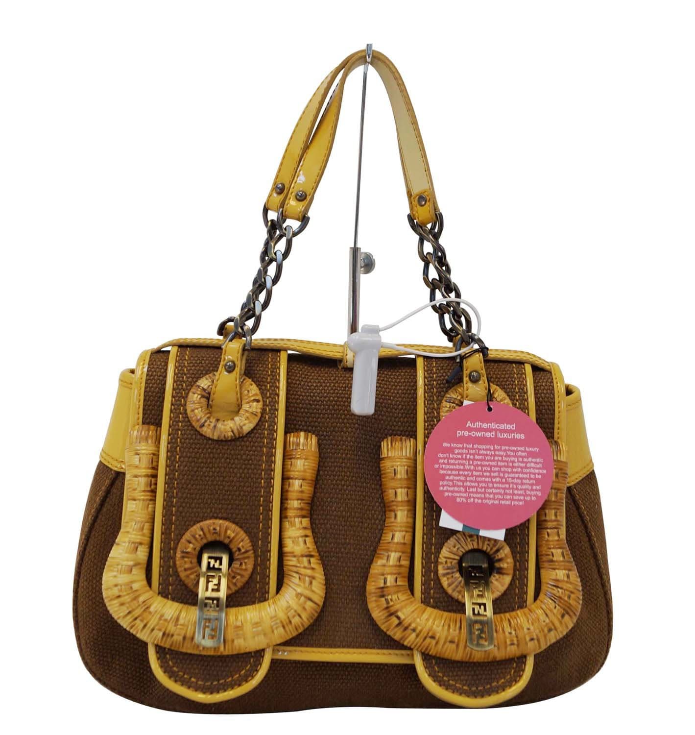 Fendi Raffia B Canvas Brown Shoulder Bag Mint