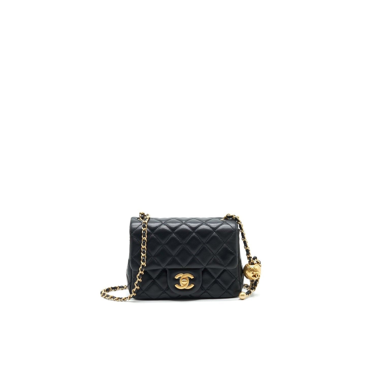 Chanel 22C Pearl Crush Mini Square Rectangular Flap Bag Black ?Microchip)