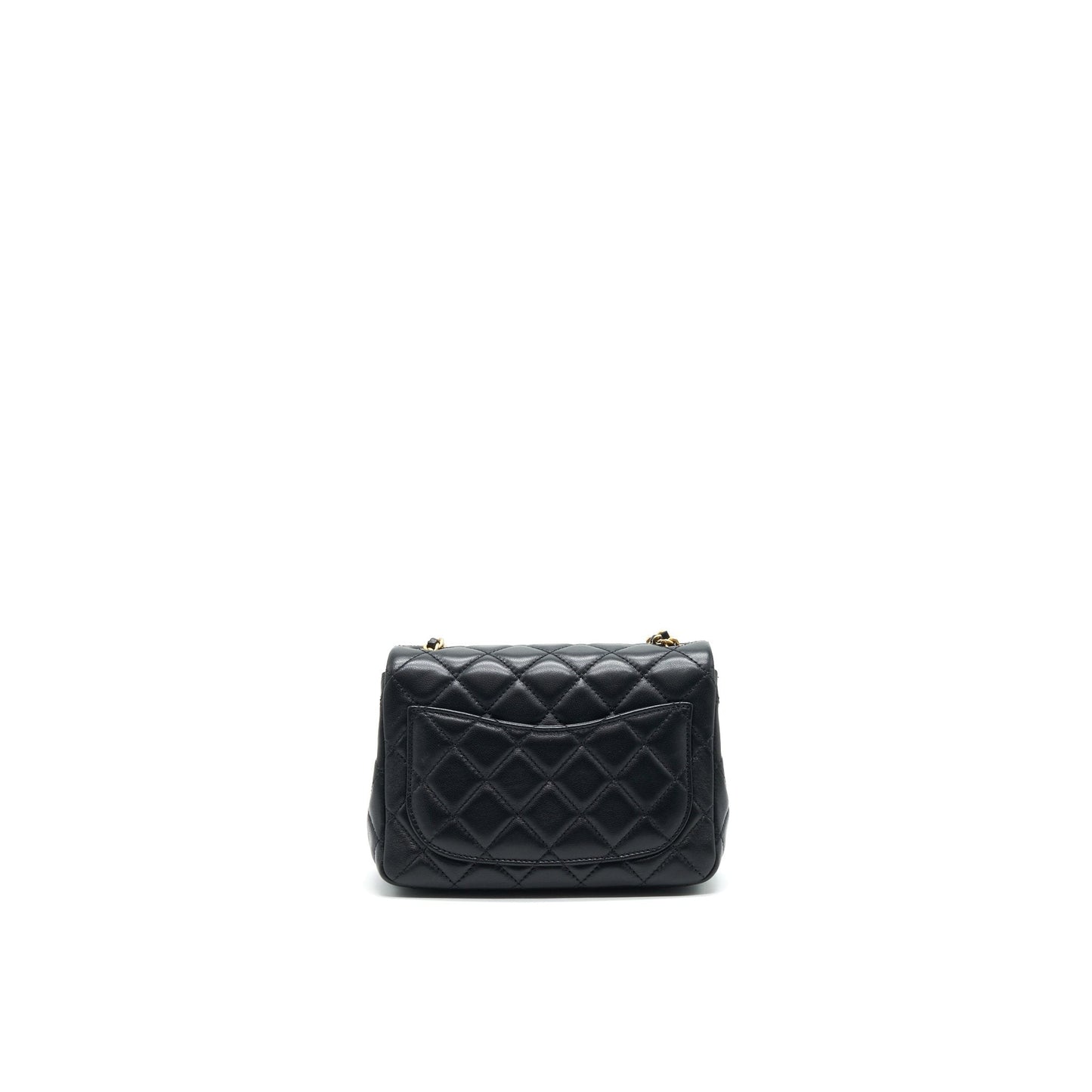 Chanel 22C Pearl Crush Mini Square Flap Bag Black Lambskin
