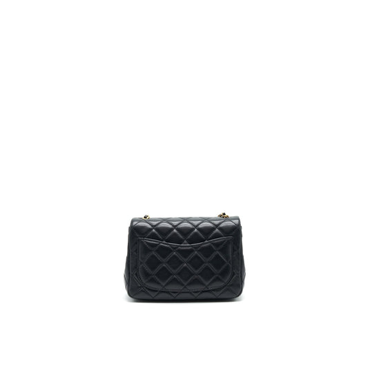 Chanel 22C Pearl Crush Mini Square Flap Bag Black Lambskin