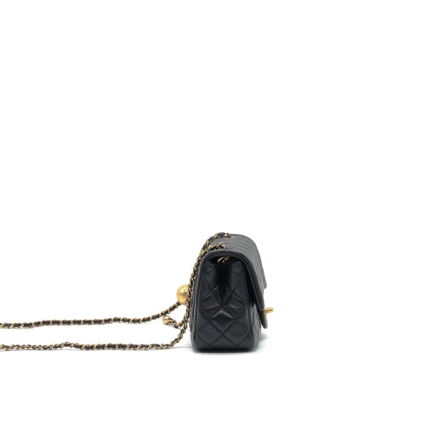 Chanel 22C Pearl Crush Mini Square Flap Bag Black Lambskin