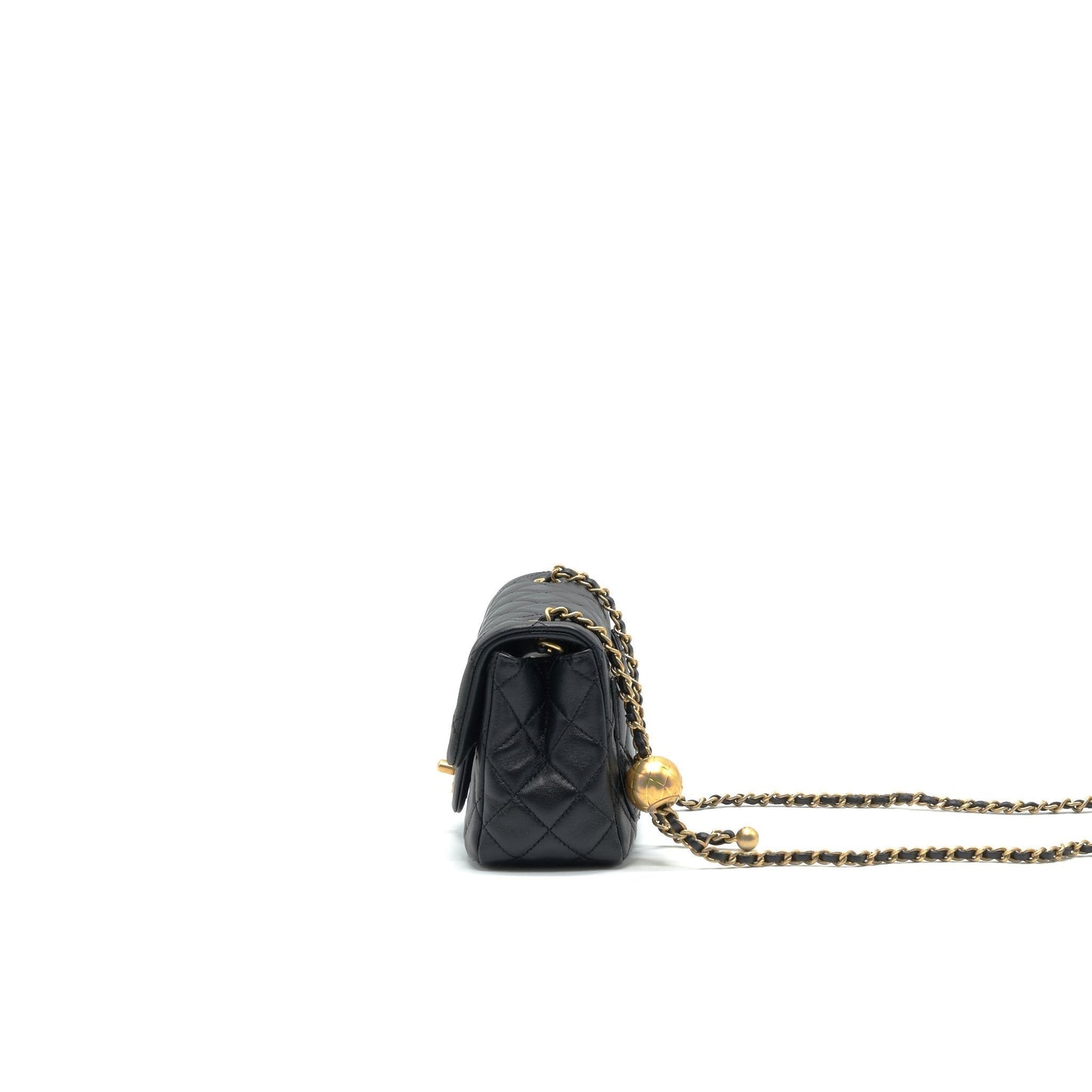 Chanel 22C Pearl Crush Mini Square Flap Bag Black Lambskin