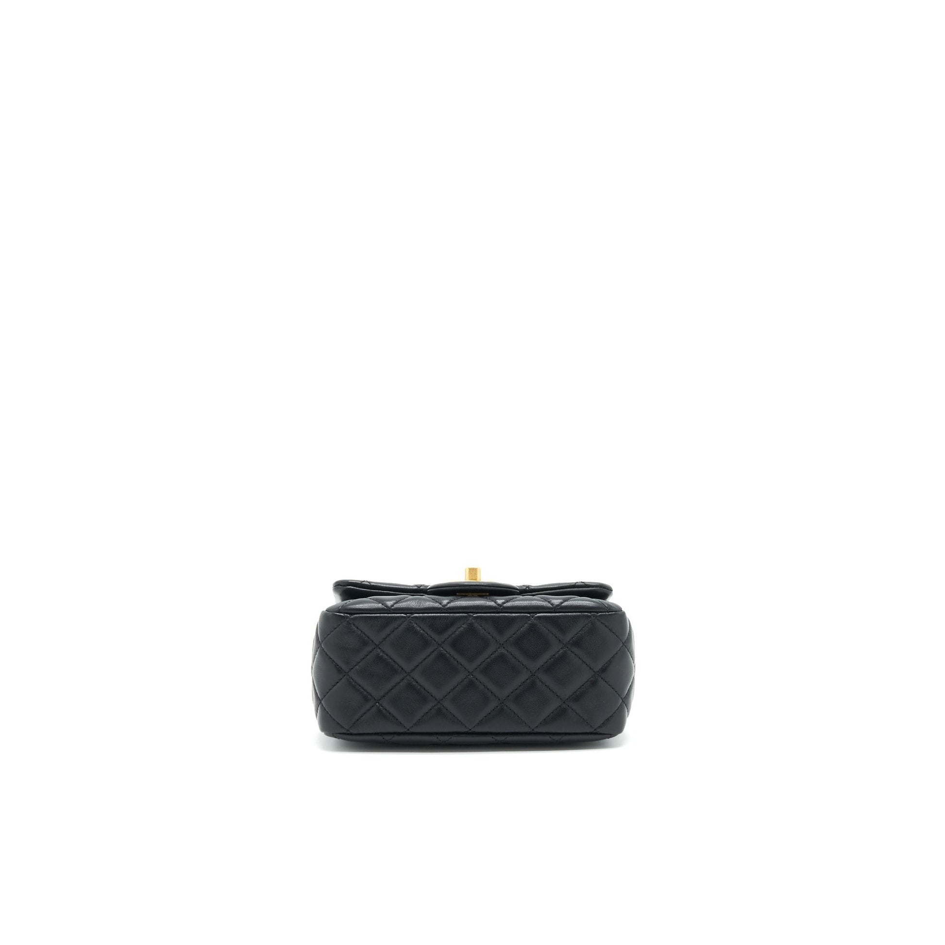 Chanel 22C Pearl Crush Mini Square Flap Bag Black Lambskin