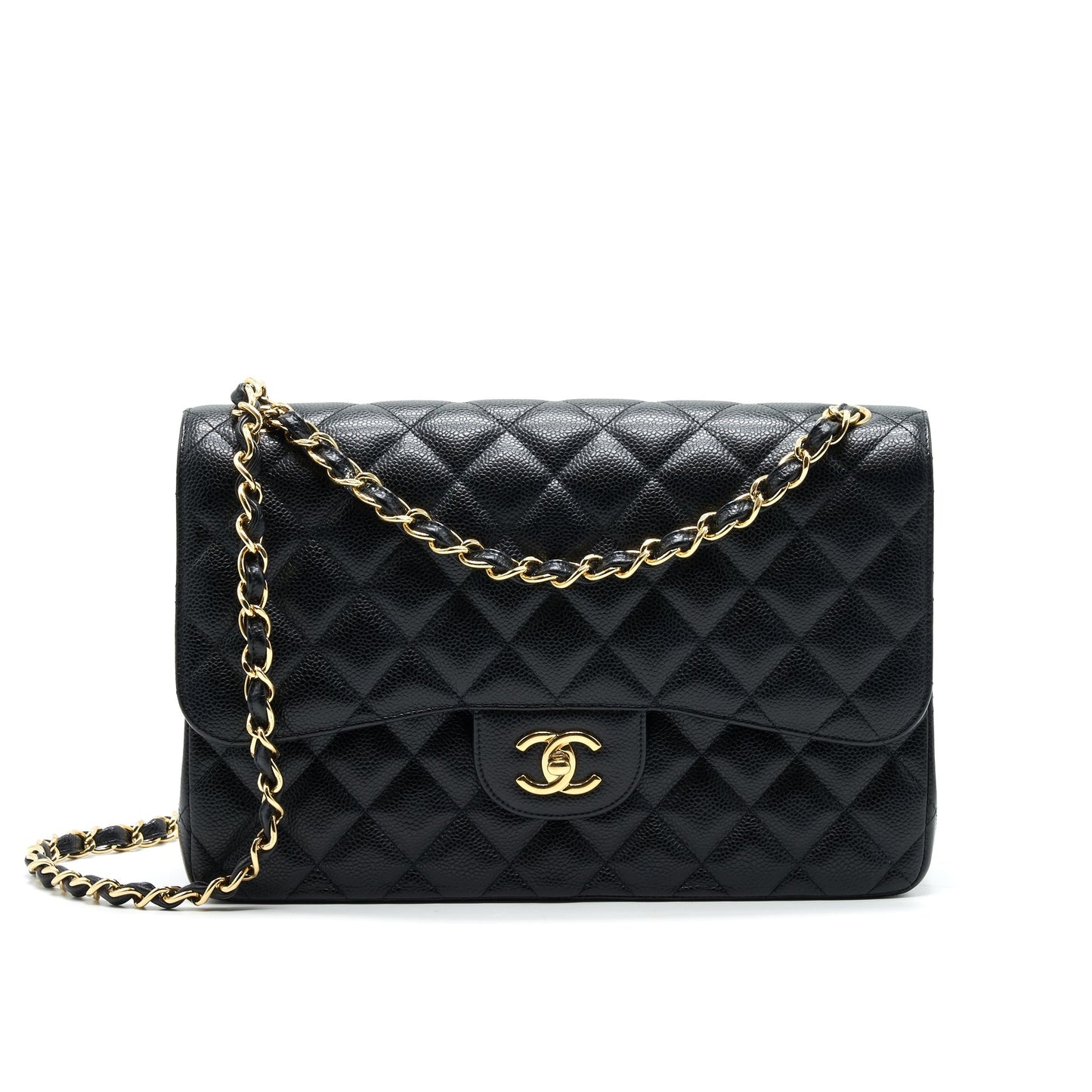 CHANEL CLASSIC JUMBO DOUBLE FLAP BAG BLACK CAVIER