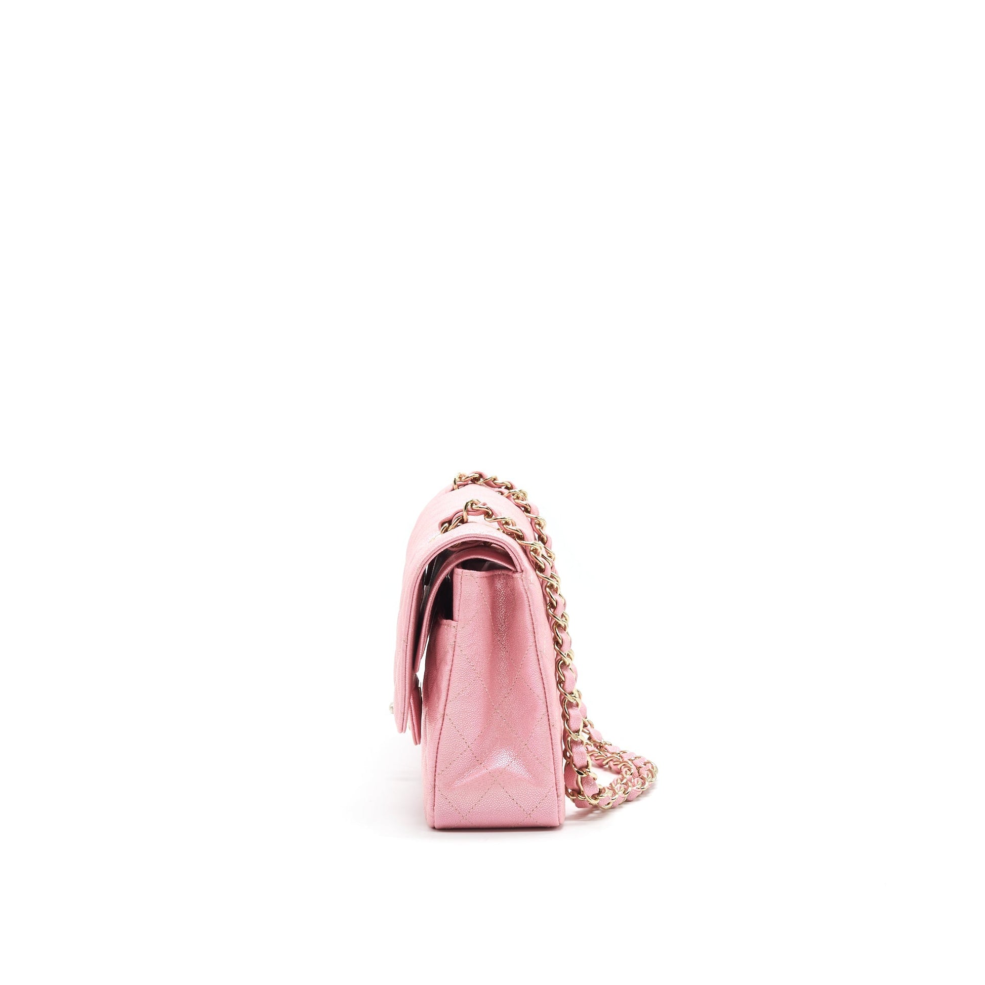 Chanel Iridescent Pearly Pink Medium Classic Double Flap Bag Caviar with L