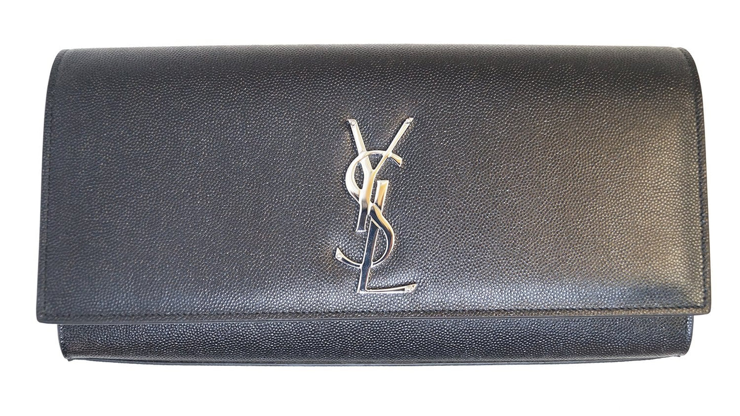 SAINT LAURENT Kate Black Leather Clutch
