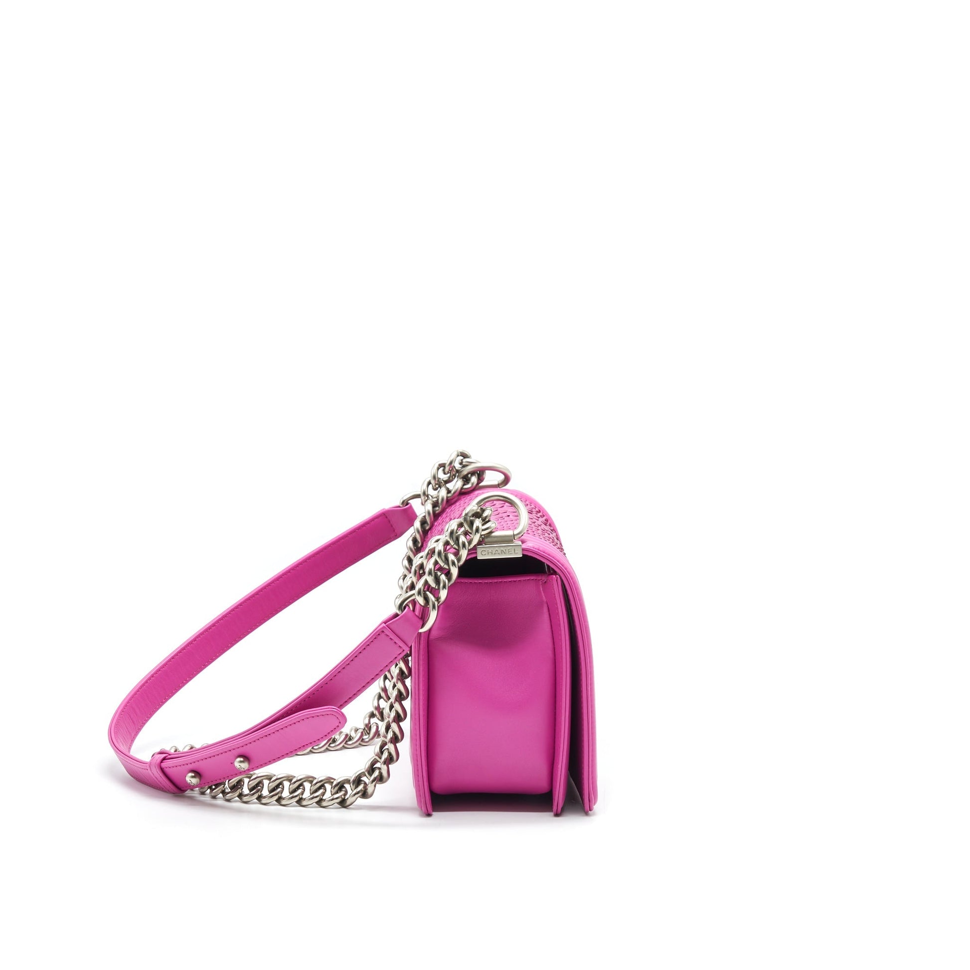 Chanel Medium Le Boy Flap Bag in Python Leather Pink with Brushed
