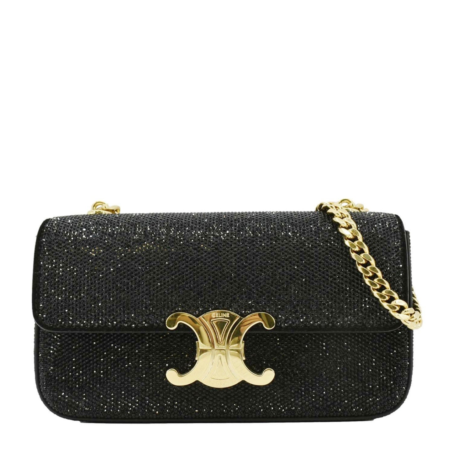 CELINE Triomphe Claude Suede Strass Shoulder Bag Black