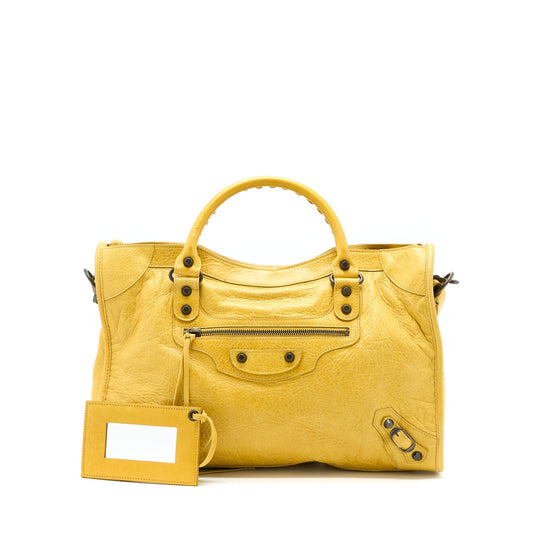 Balenciaga Classic City Purse Lambskin Yellow with Black Hardware