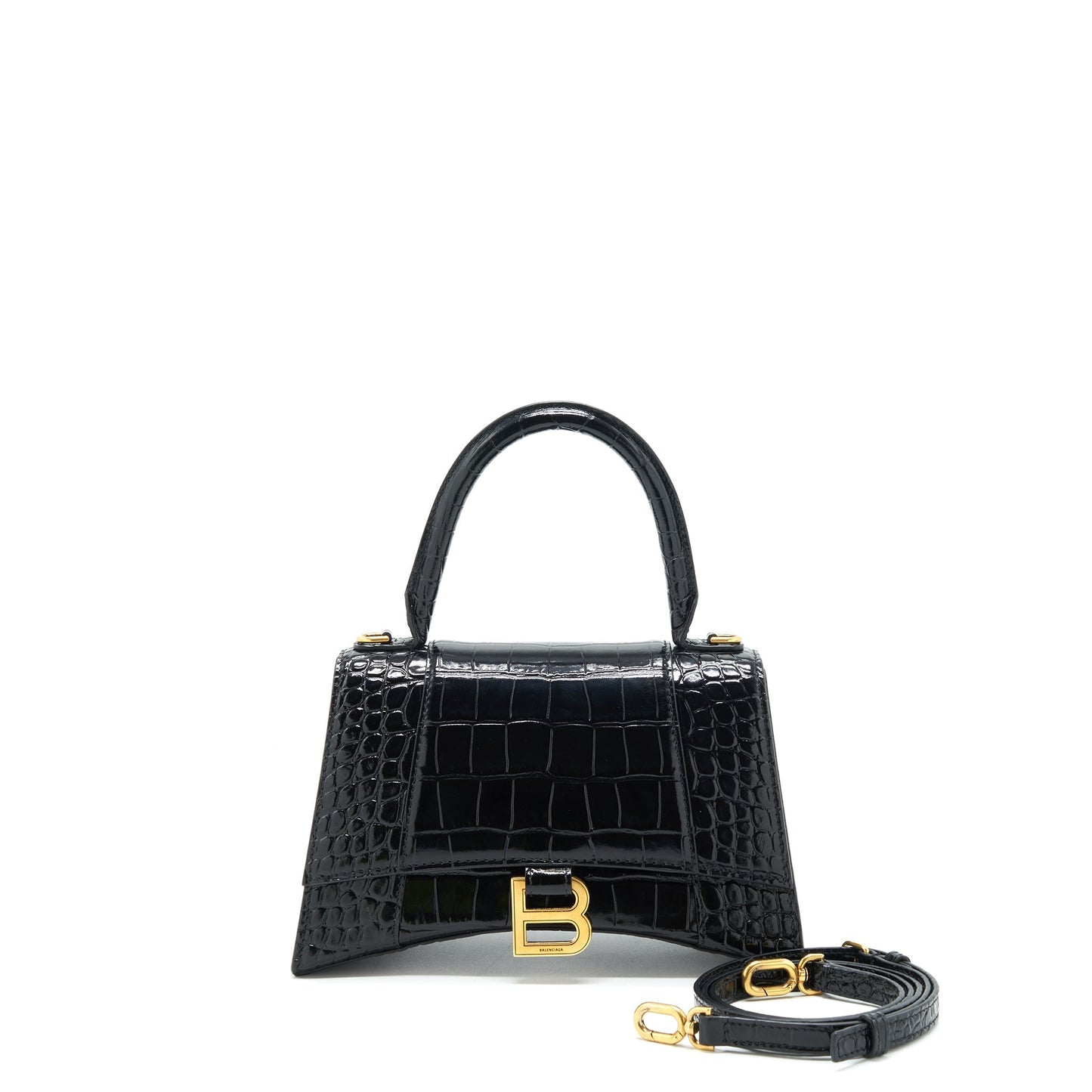 Balenciaga Hourglass S Crocodile-Embossed leather handbag Black