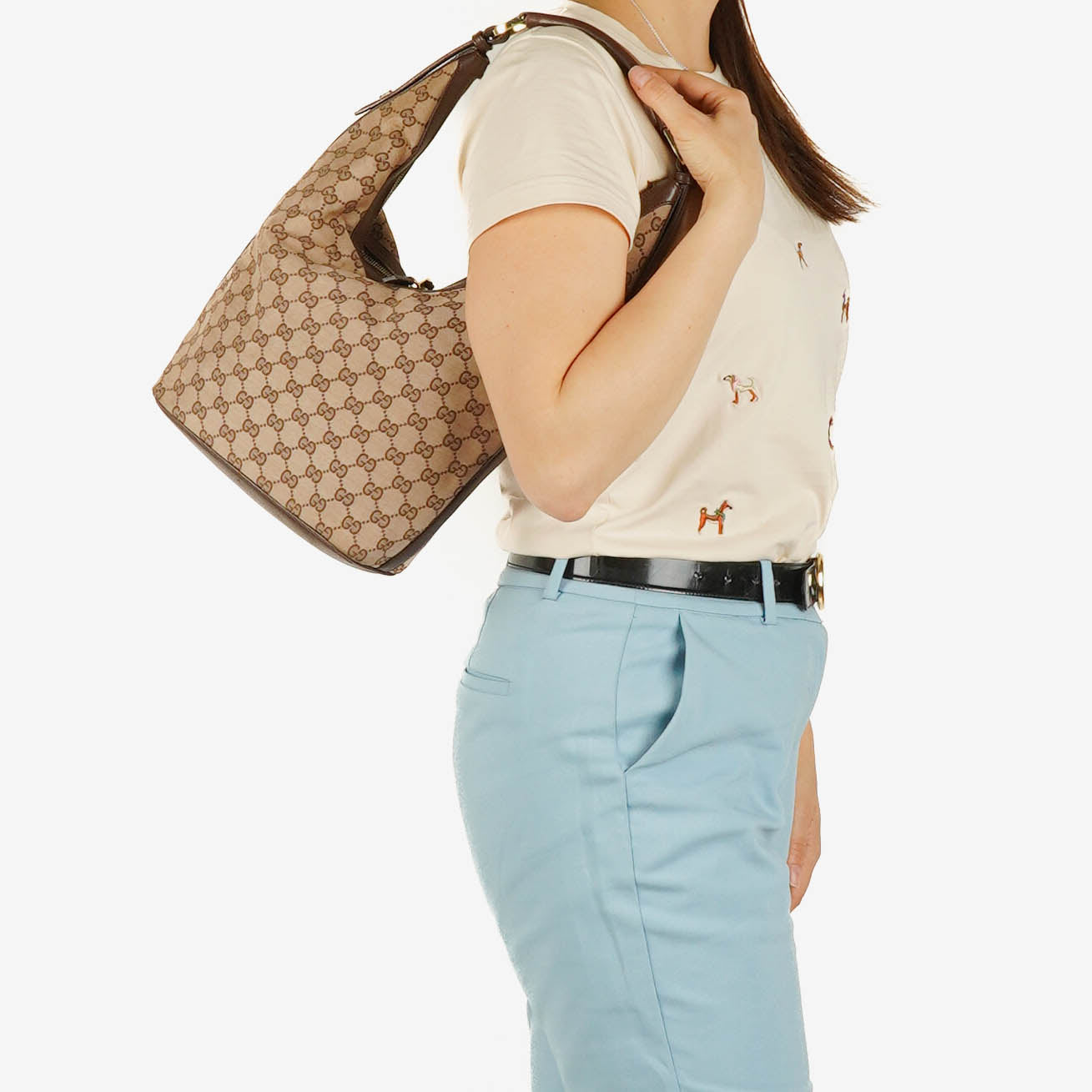 Gucci Monogram Canvas and Leather Hobo Shoulder Bag