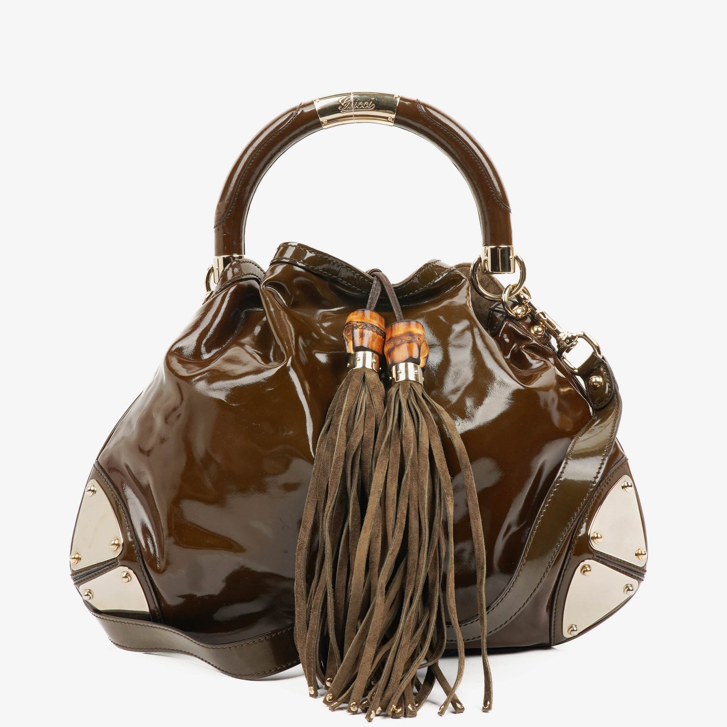 Gucci Brown Patent Leather Indy Top Handle Bag