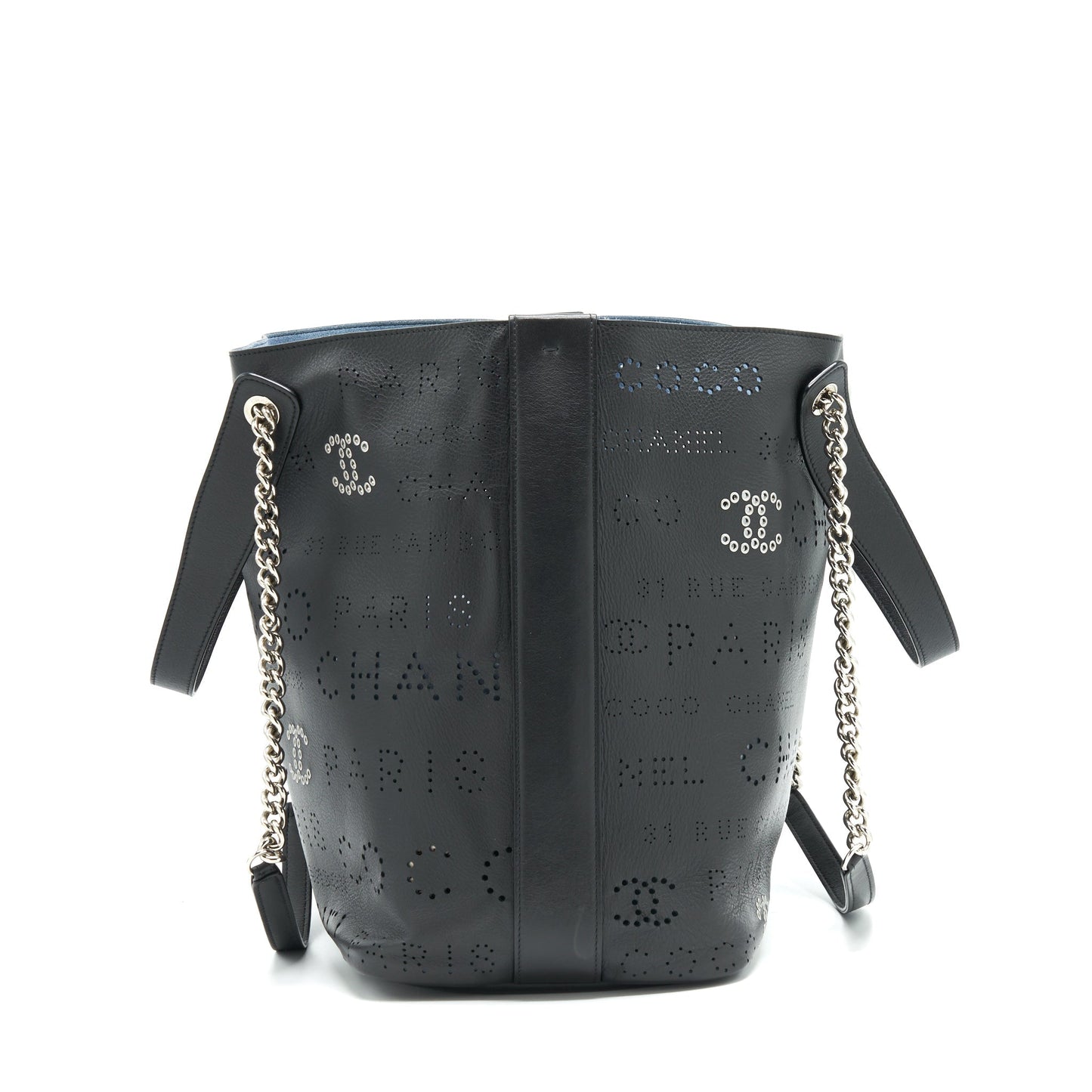 Chanel Eyelet Logo Calfskin Tote Bag Black/ Blue