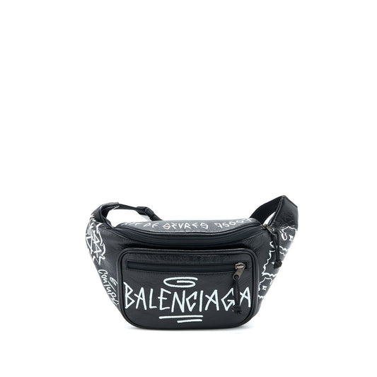 Balenciaga Graffiti Waist Purse Leather Black Ruthenium Hardware
