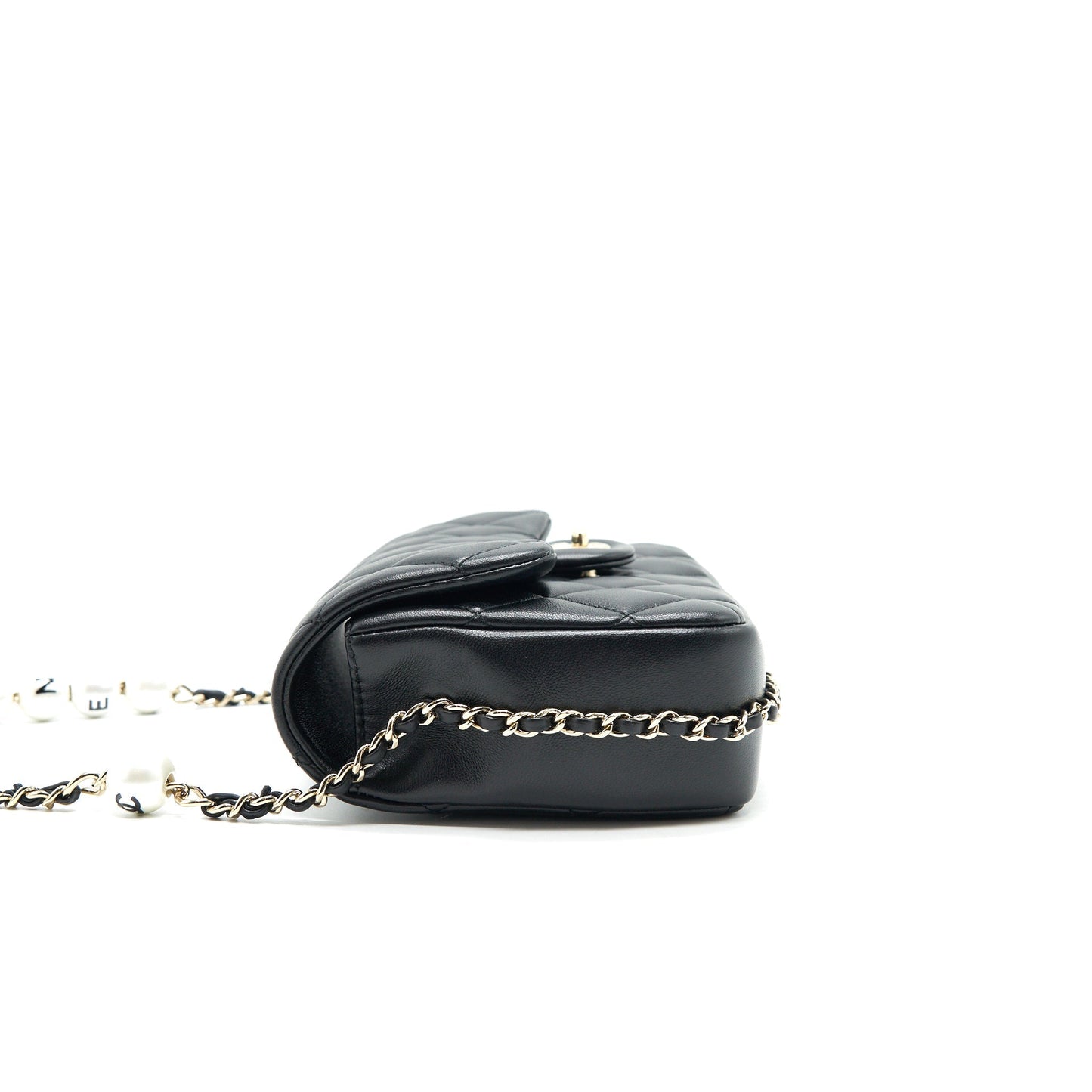 Chanel Logo Pearl Chain Mini Flap Bag