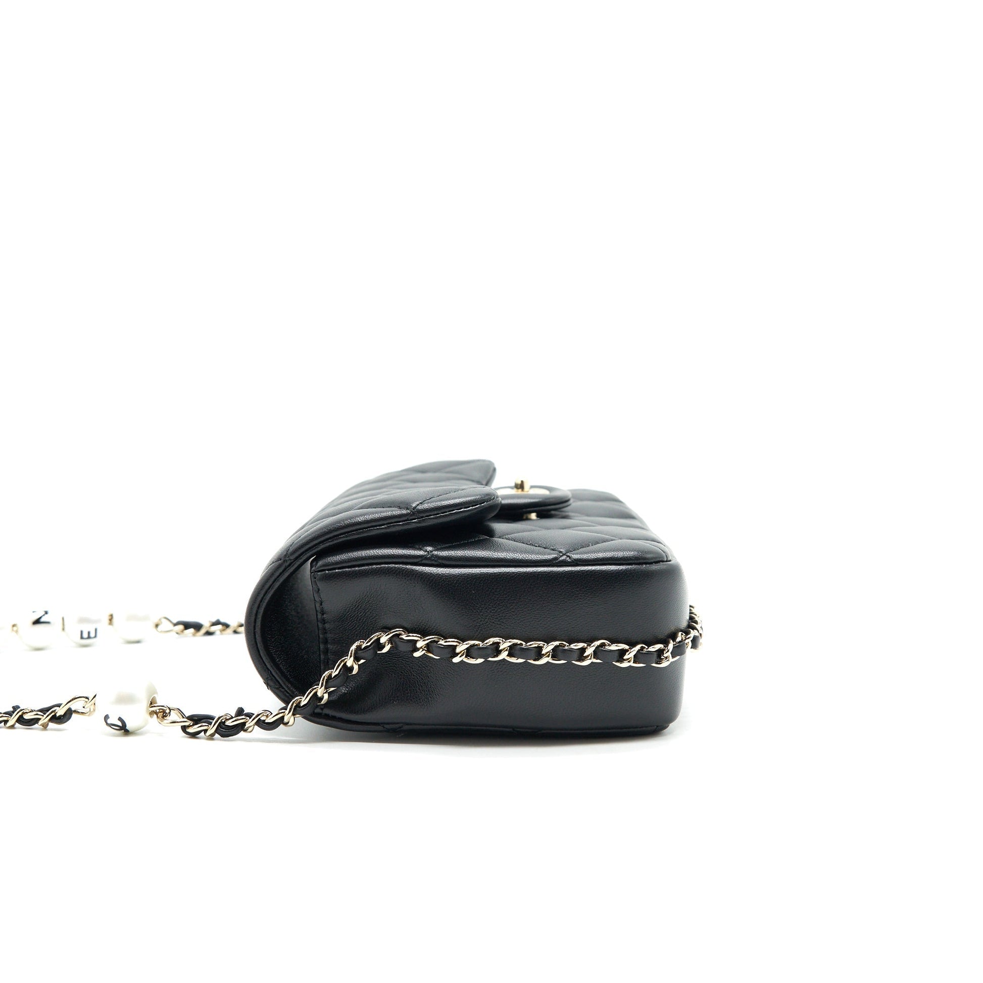 Chanel Logo Pearl Chain Mini Flap Bag