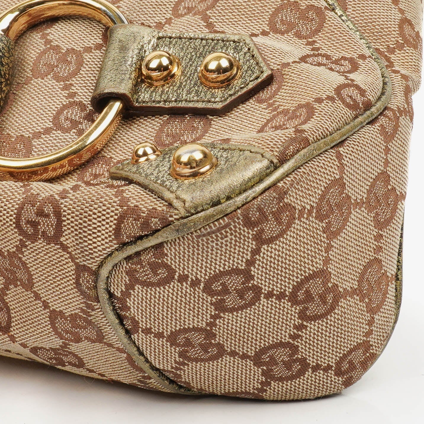 Gucci Beige/Metalic GG Canvas Horsebit Shoulder Bag