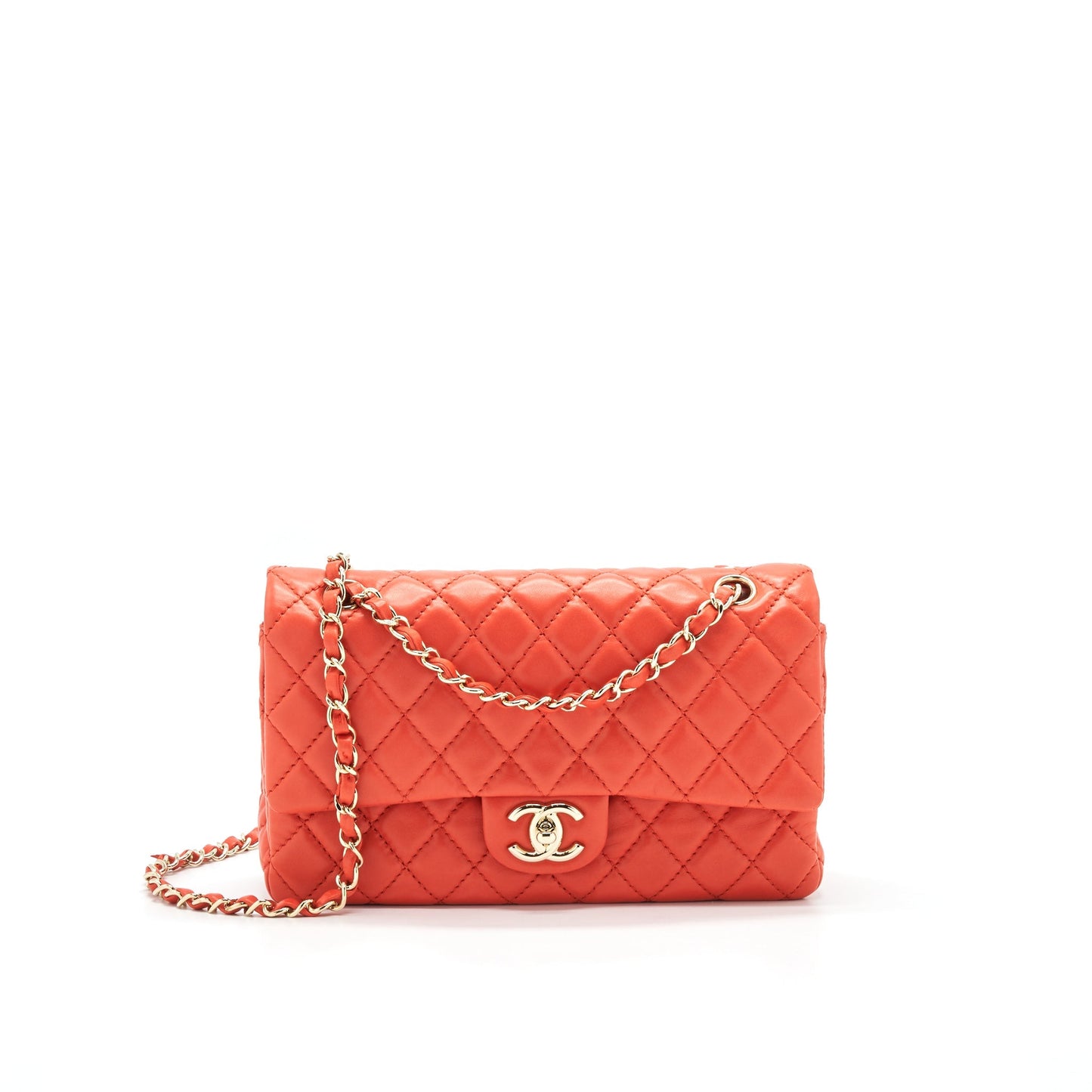 CHANEL CLASSIC MEDIUM DOUBLE FLAP LAMBSKIN IN CORAL L