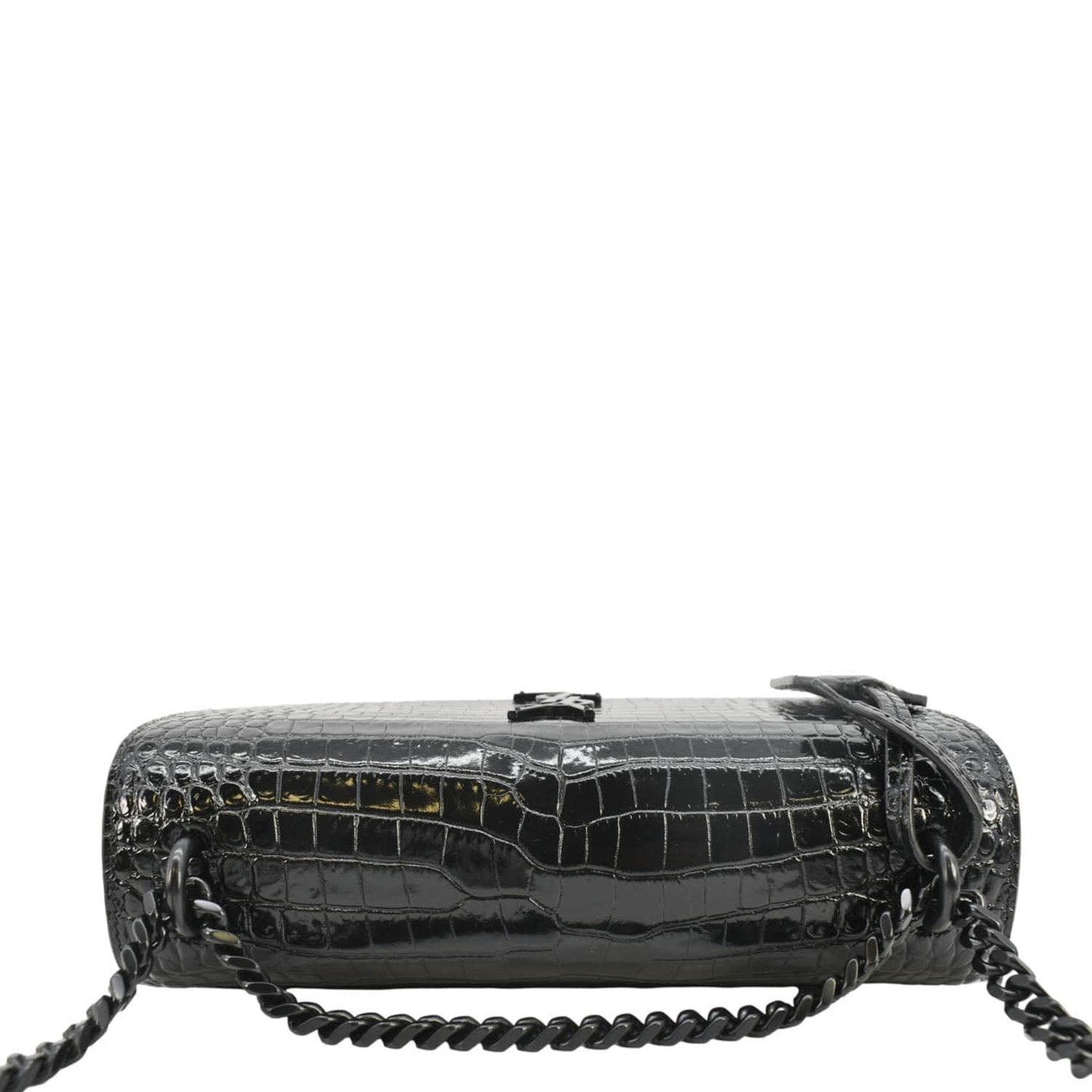 SAINT LAURENT Sunset Crocodile Leather Crossbody Bag Black