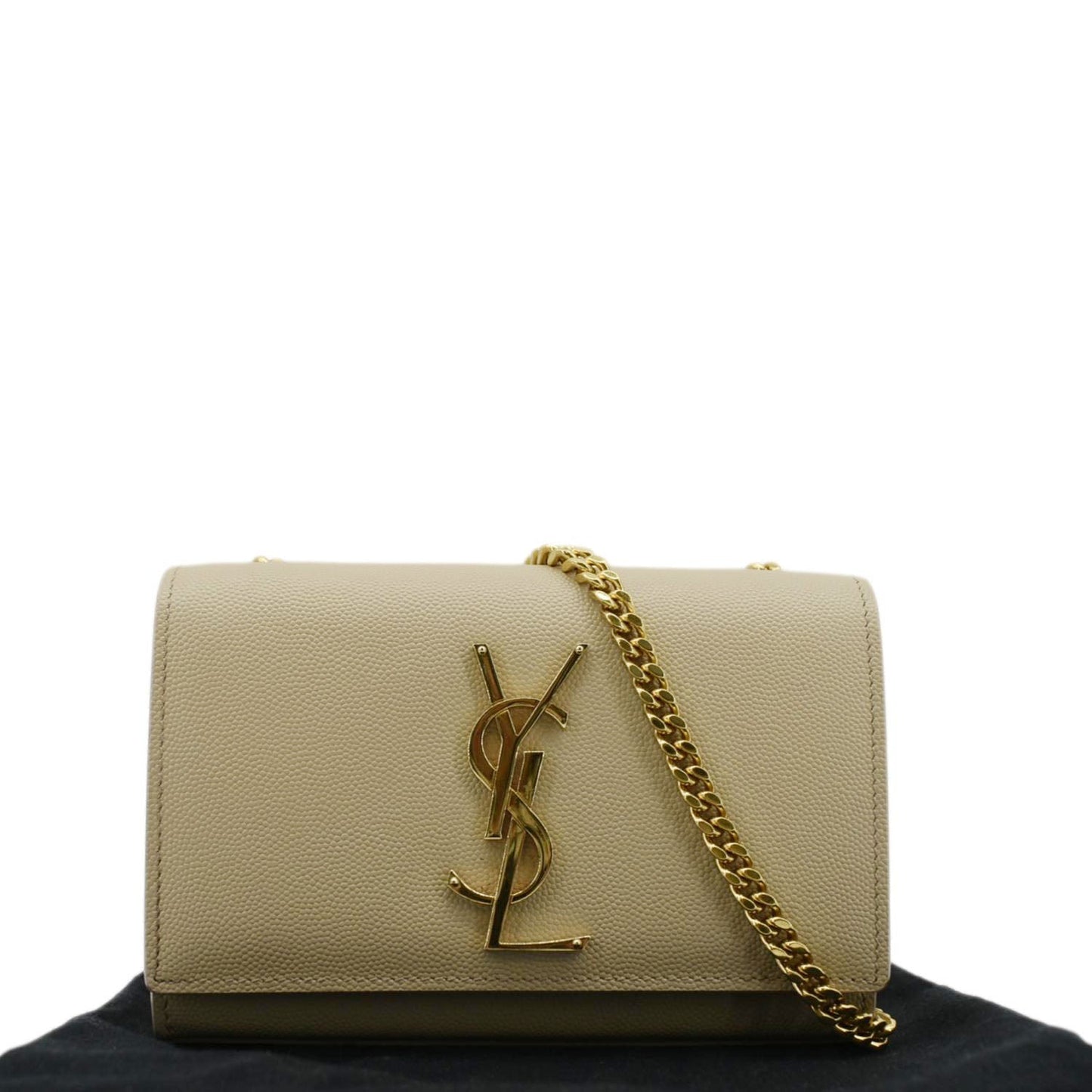 SAINT LAURENT Kate Leather Chain Clutch Crossbody Bag Cream